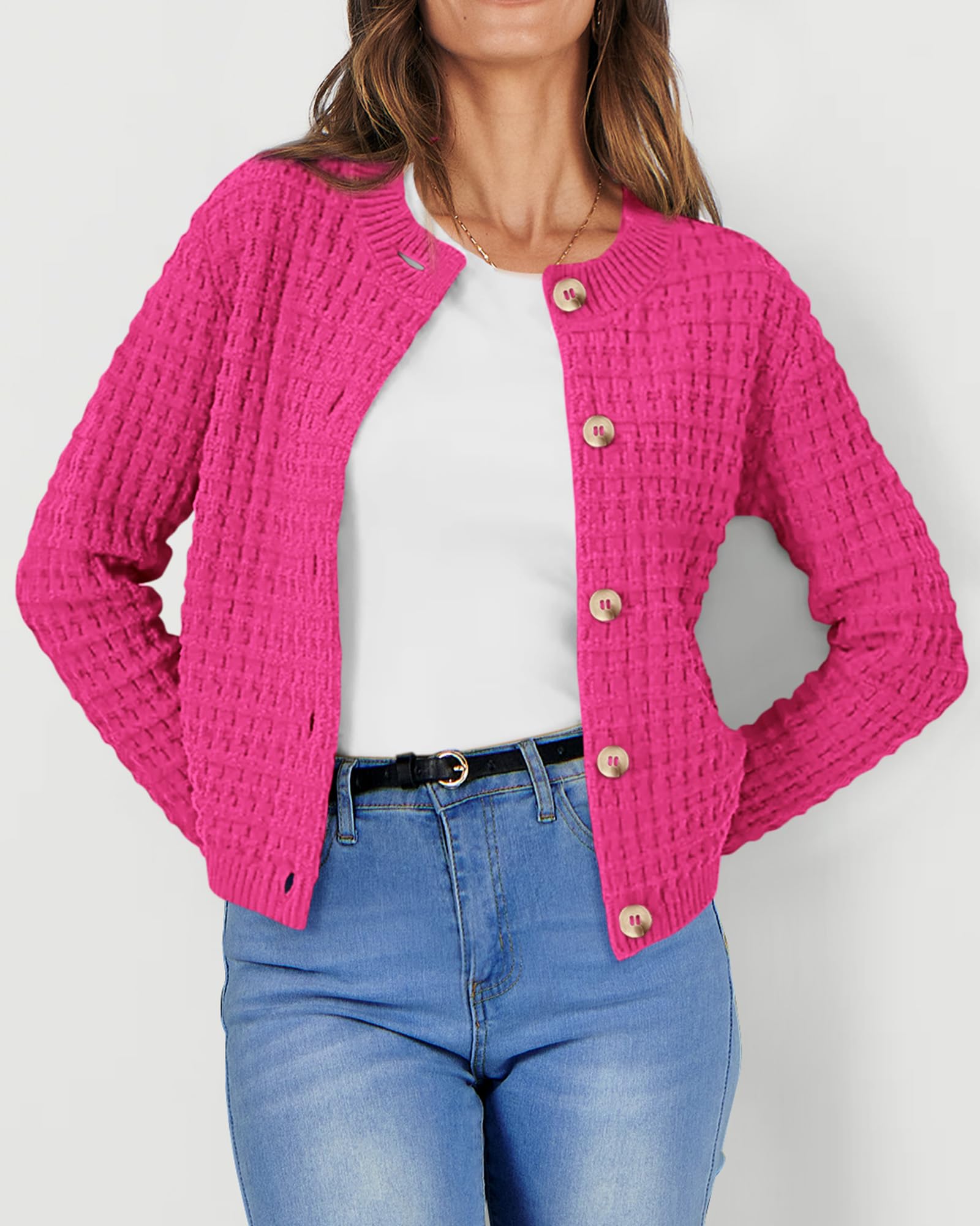 Women's Fall Lightweight Cardigan Sweaters Rose Red