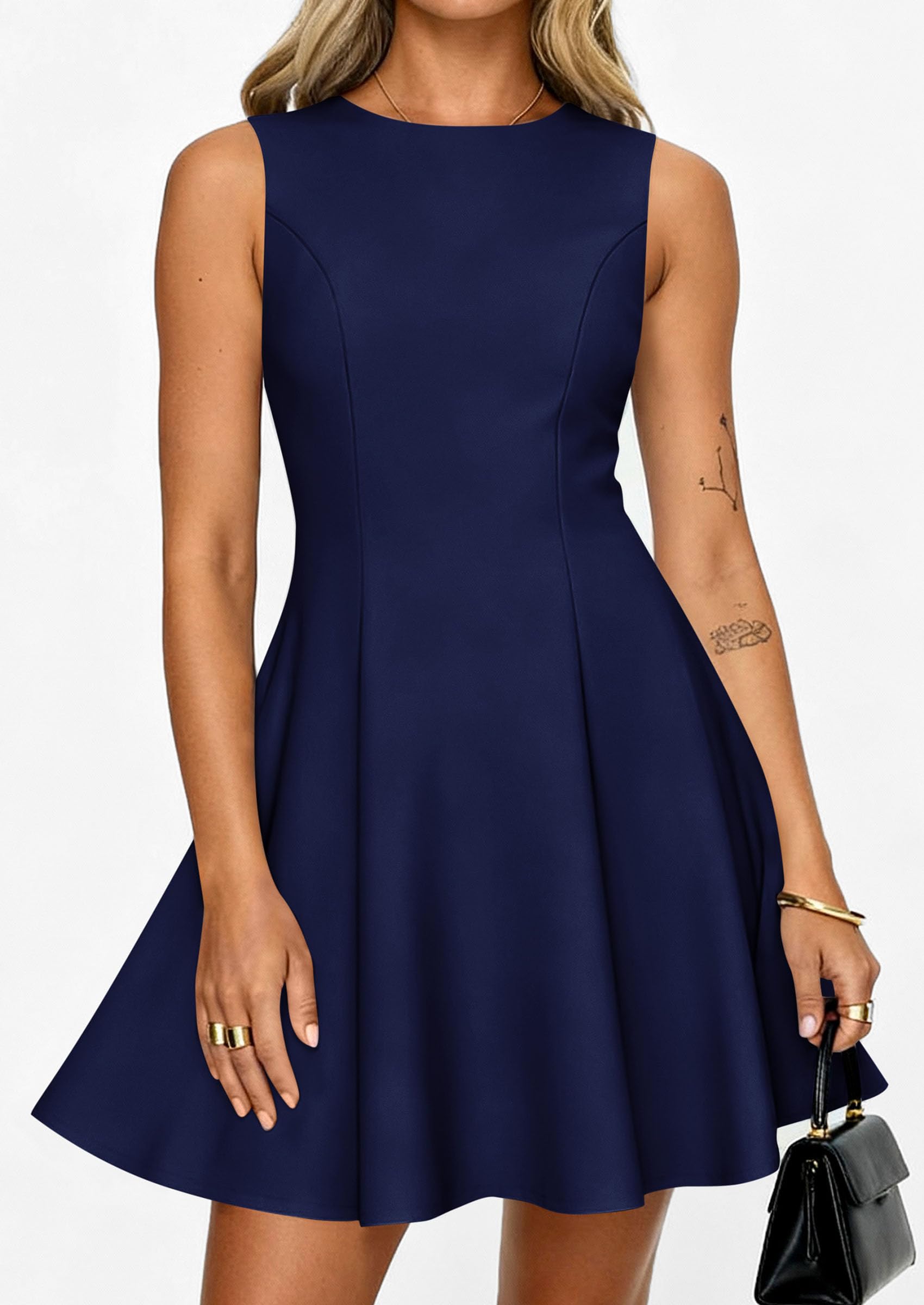 Women's Formal Boat Neck A Line Mini Dress,Navy Blue,XS