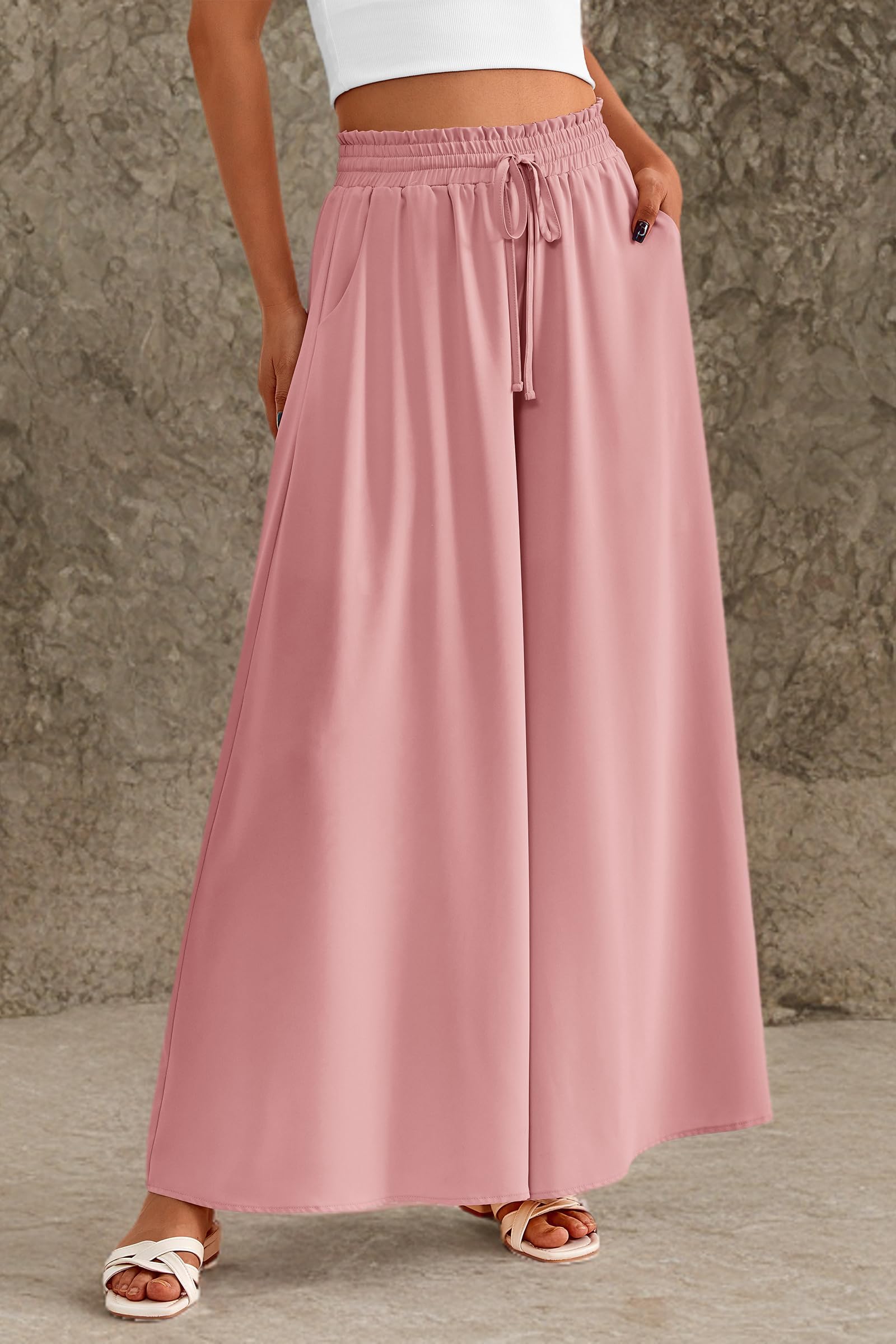 Summer Wide Leg Palazzo Pants for Women Casual,Pink,S