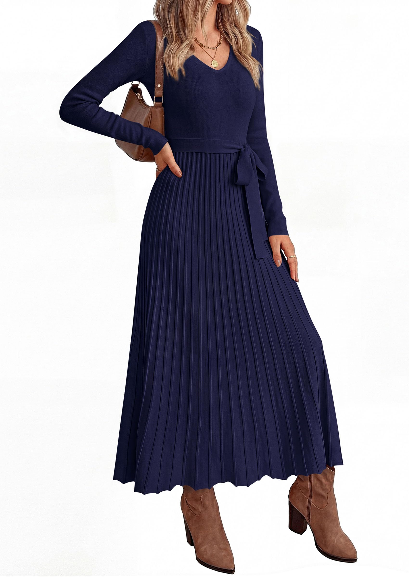 Womens Fall Maxi Long Sleeve Sweater Dress,Navy Blue,S