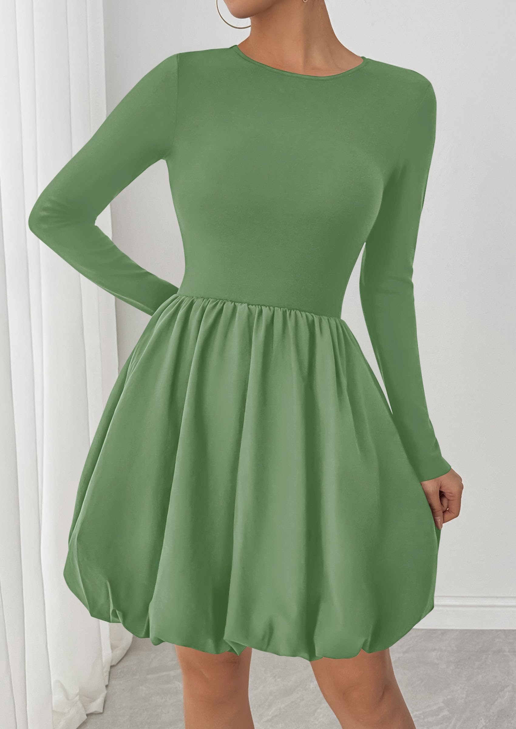 Fall Dresses for Women 2026 Bubble Mini Dress,Light Green,S