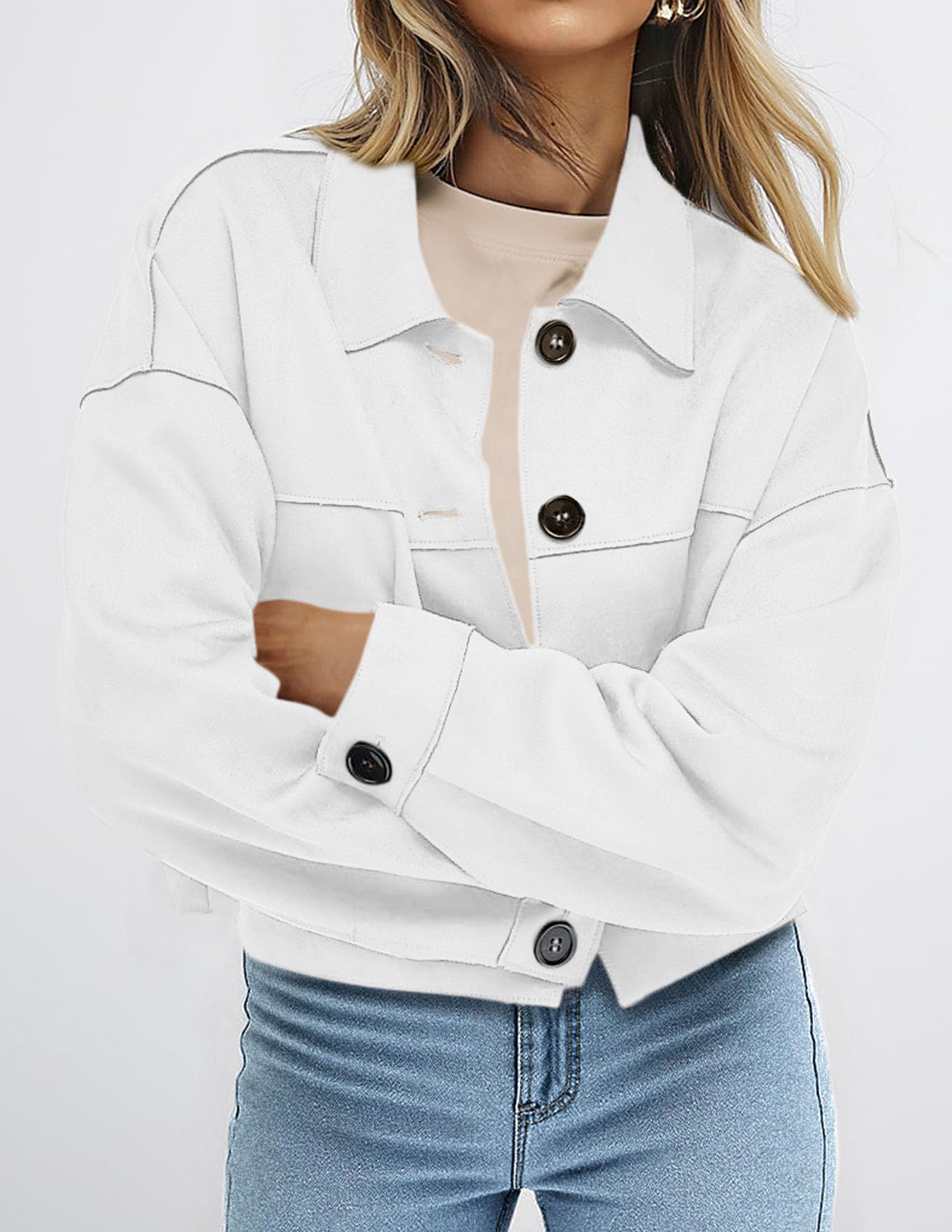 Women's Faux Suede Shacket Jackets Lightweight Cropped Coats