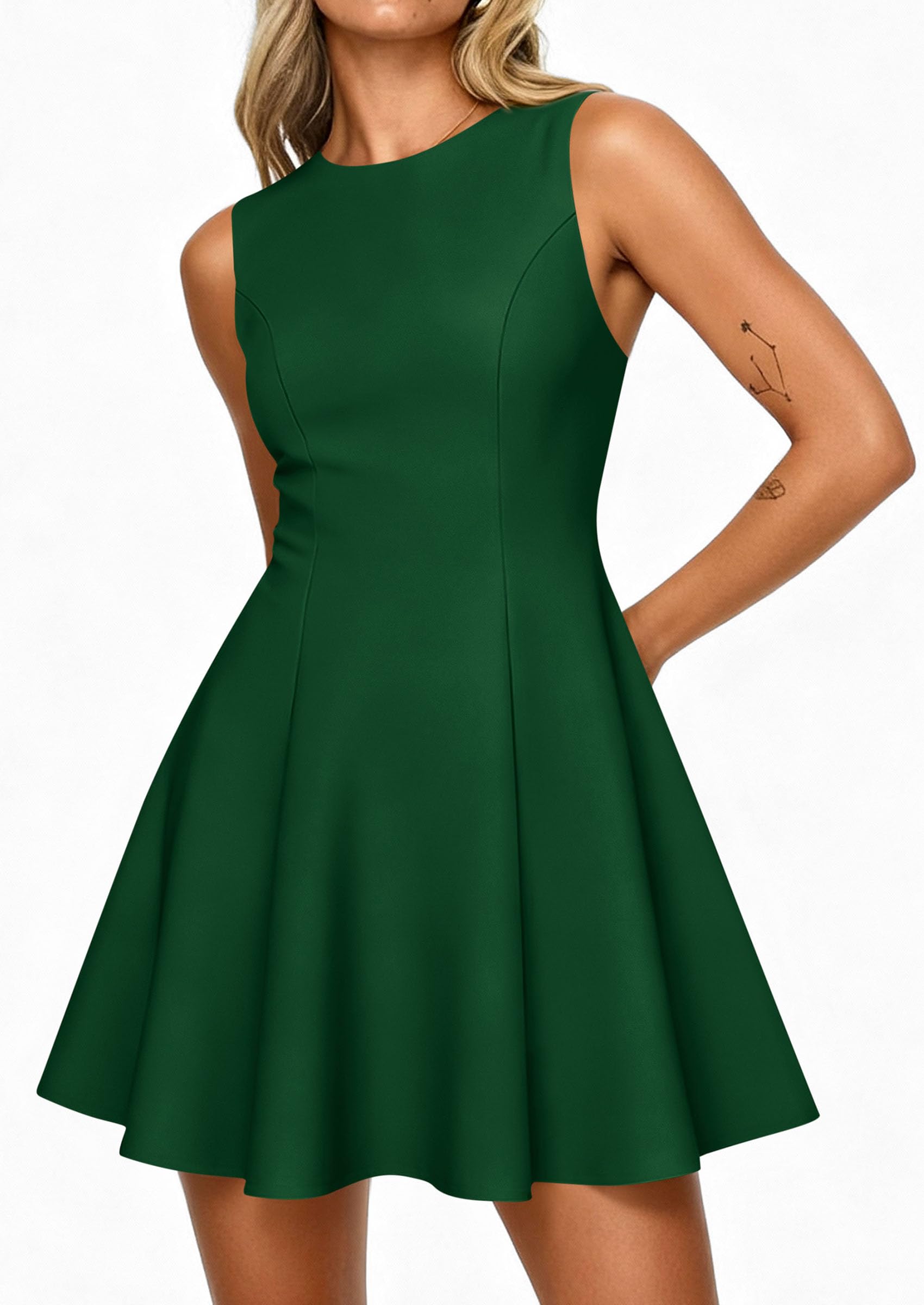 Women's Formal Boat Neck A Line Mini Dress,Dark Green,XS