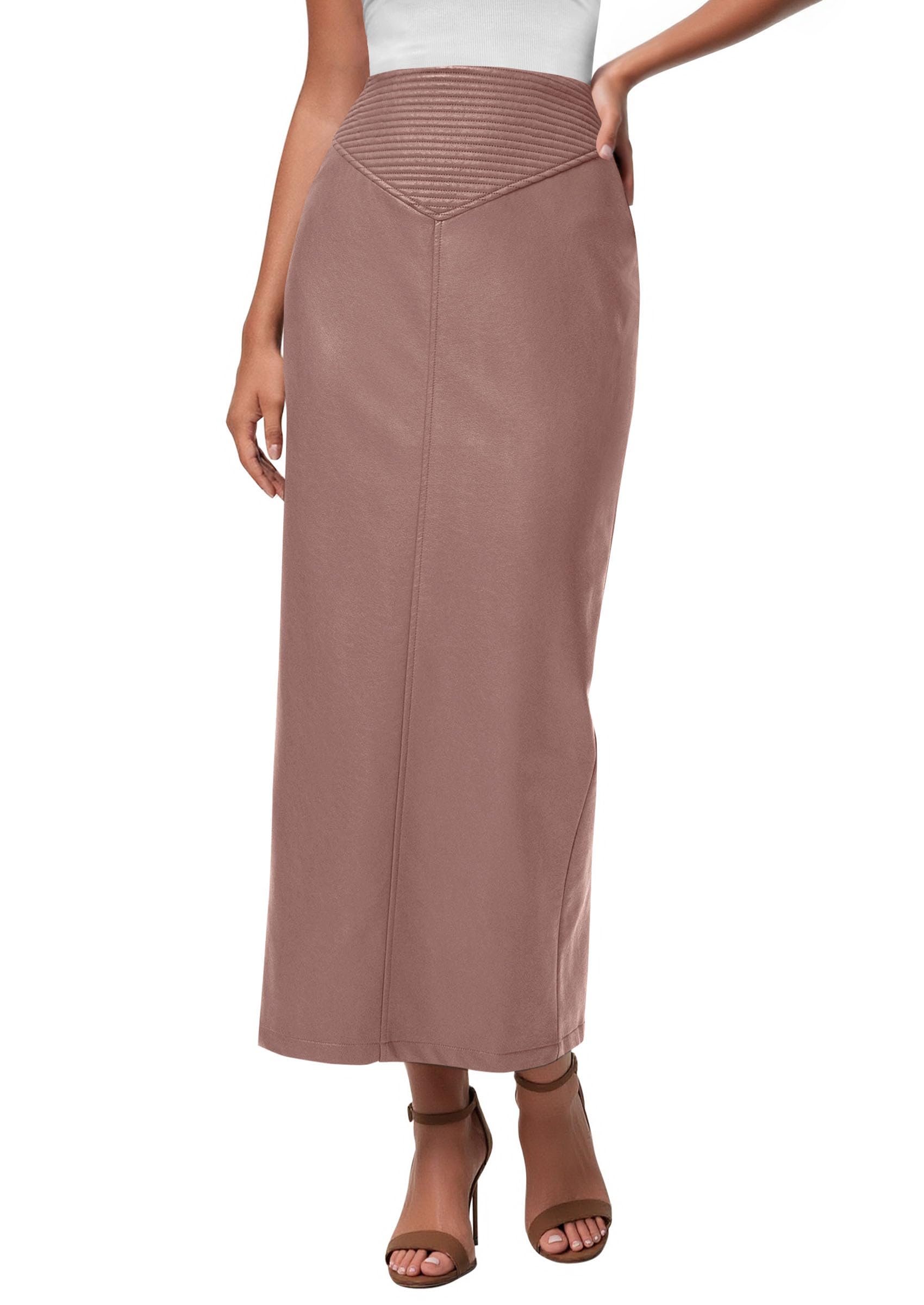 Women's Faux Leather High Waisted Maxi Skirts,Pink,XS