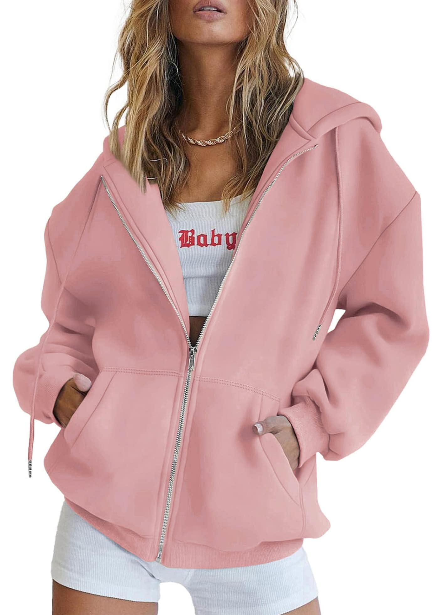 Women's Fall Zip Up Hoodies Sweatshirts Pink