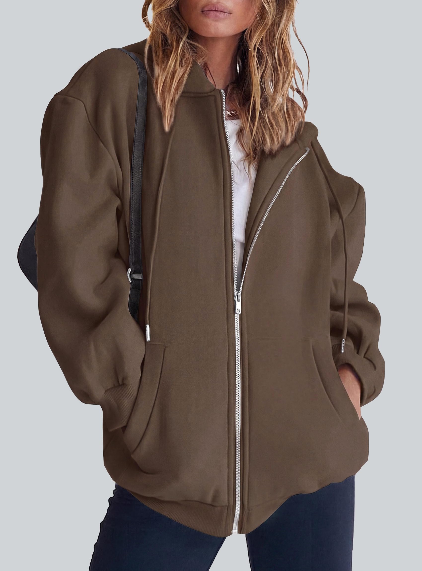 Women's Fall Zip Up Hoodies Sweatshirts Coffee