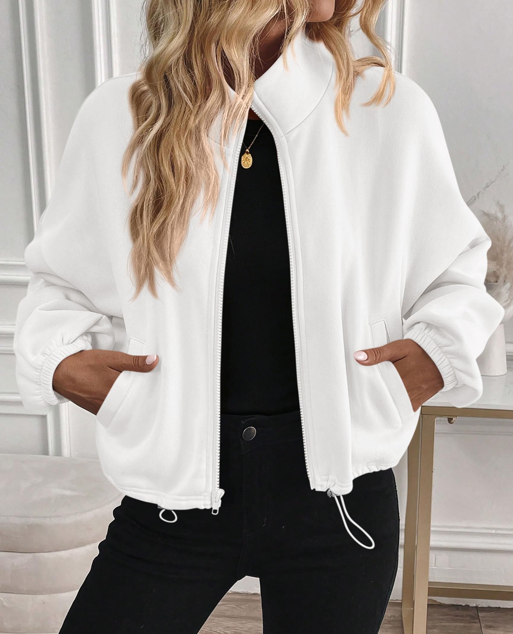Women's Cropped Jacket Zip Up Fleece Sweatshirt Fall Outfits