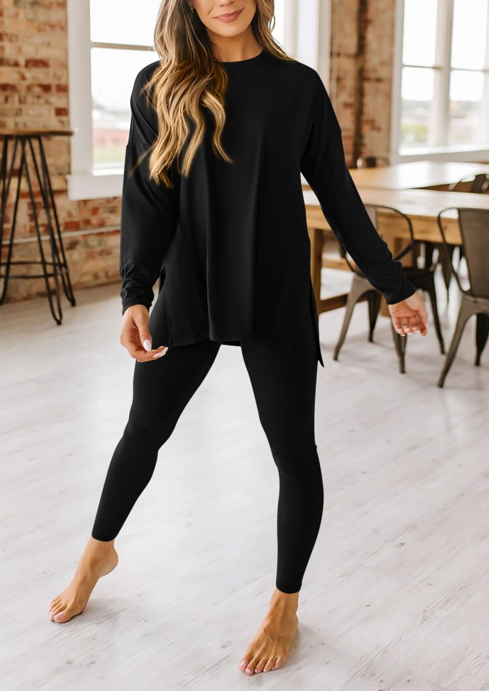 Women's 2 Piece Outfits Matching Lounge Sets,Black,S