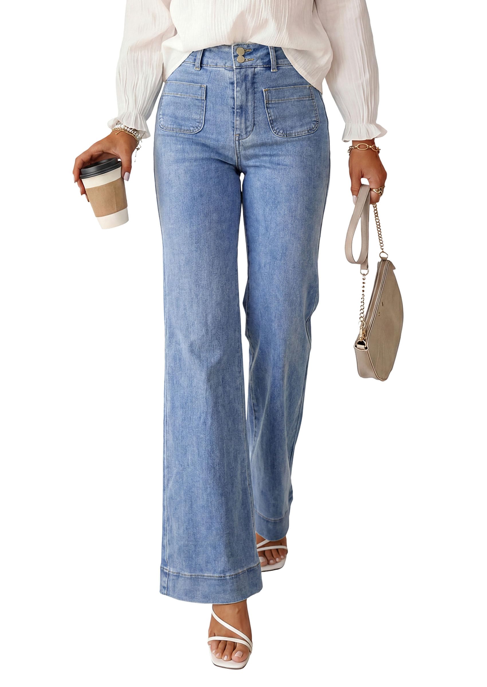 Womens Wide Leg High Waisted Trendy Jeans,Dusk Blue,12