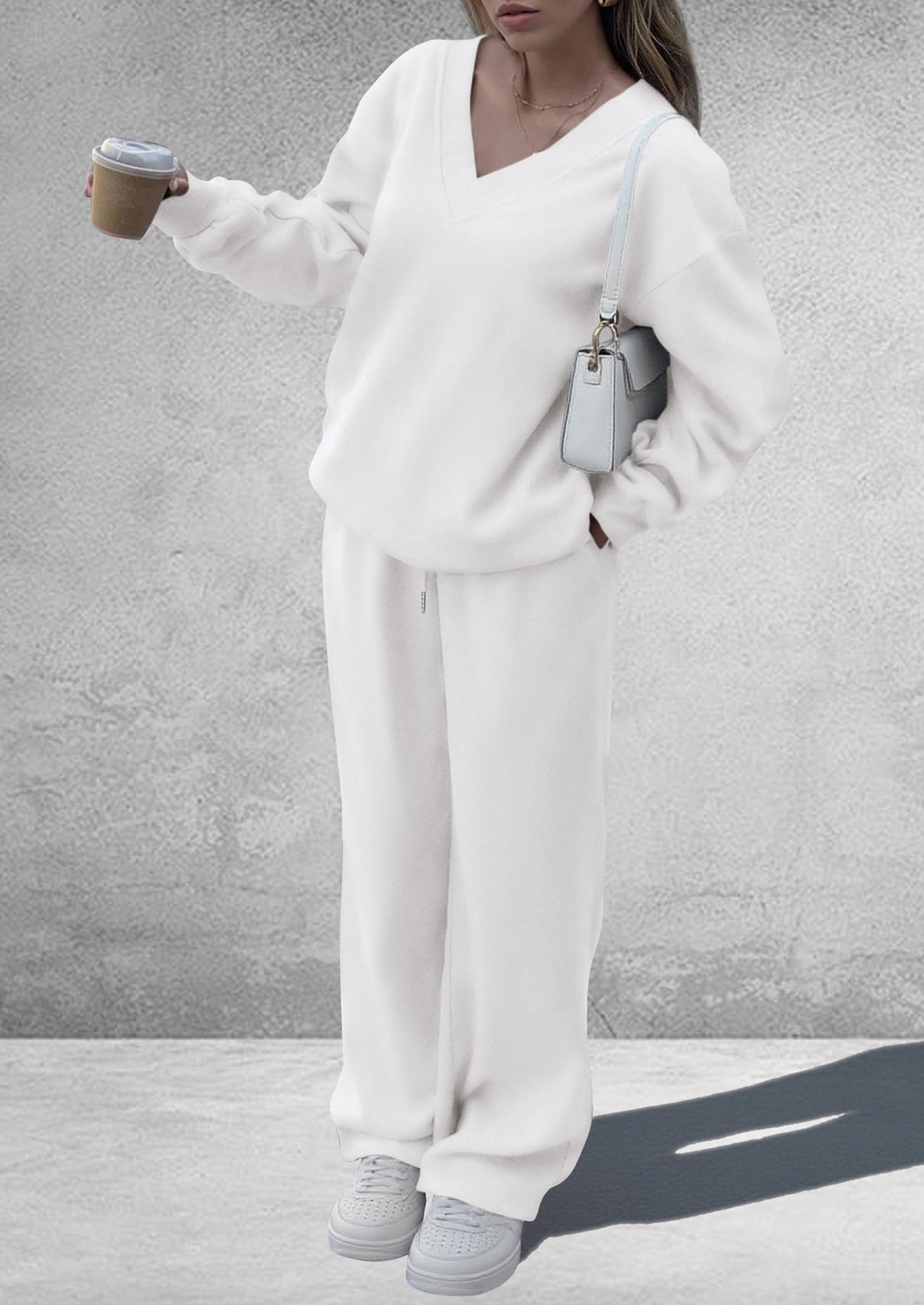Womens 2 Piece Outfits Fall Sweatsuits,White,M