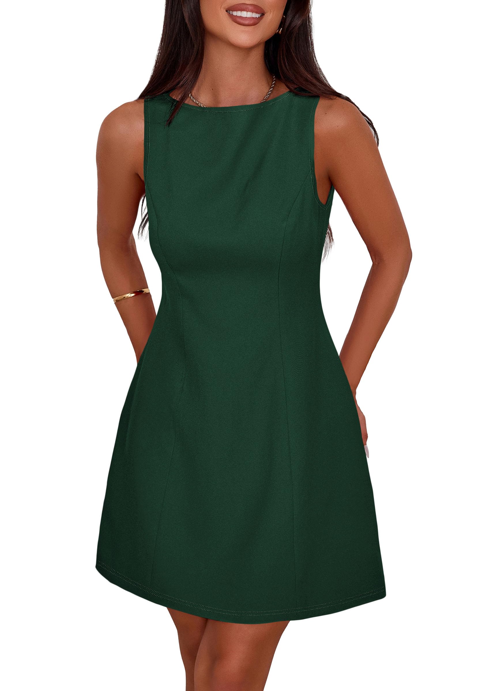 Women's Formal Short Dresses A Line Mini Dress,Dark Green,XS