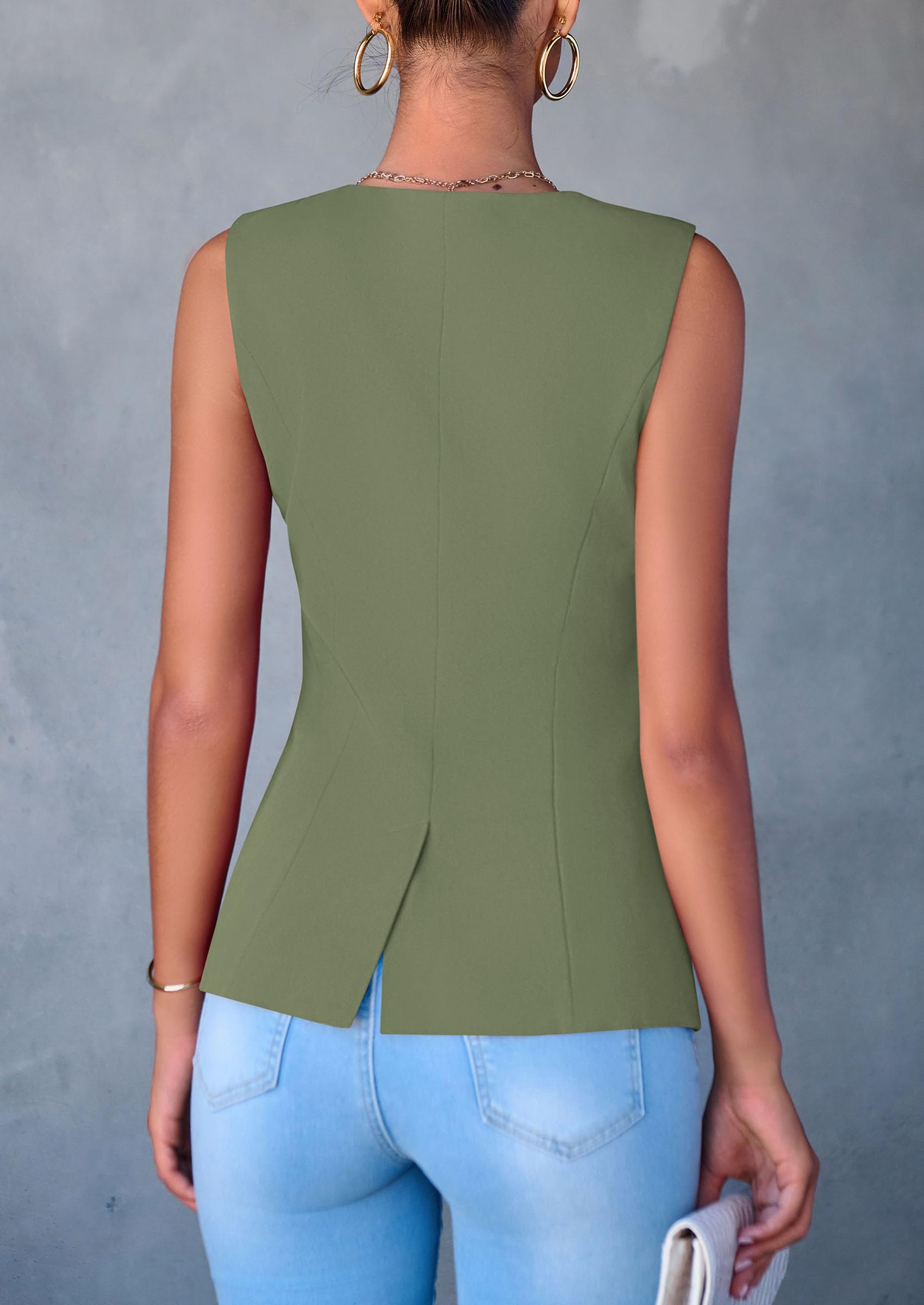 Women Tailored Suit Vest Business Casual Tops, Light Green,S