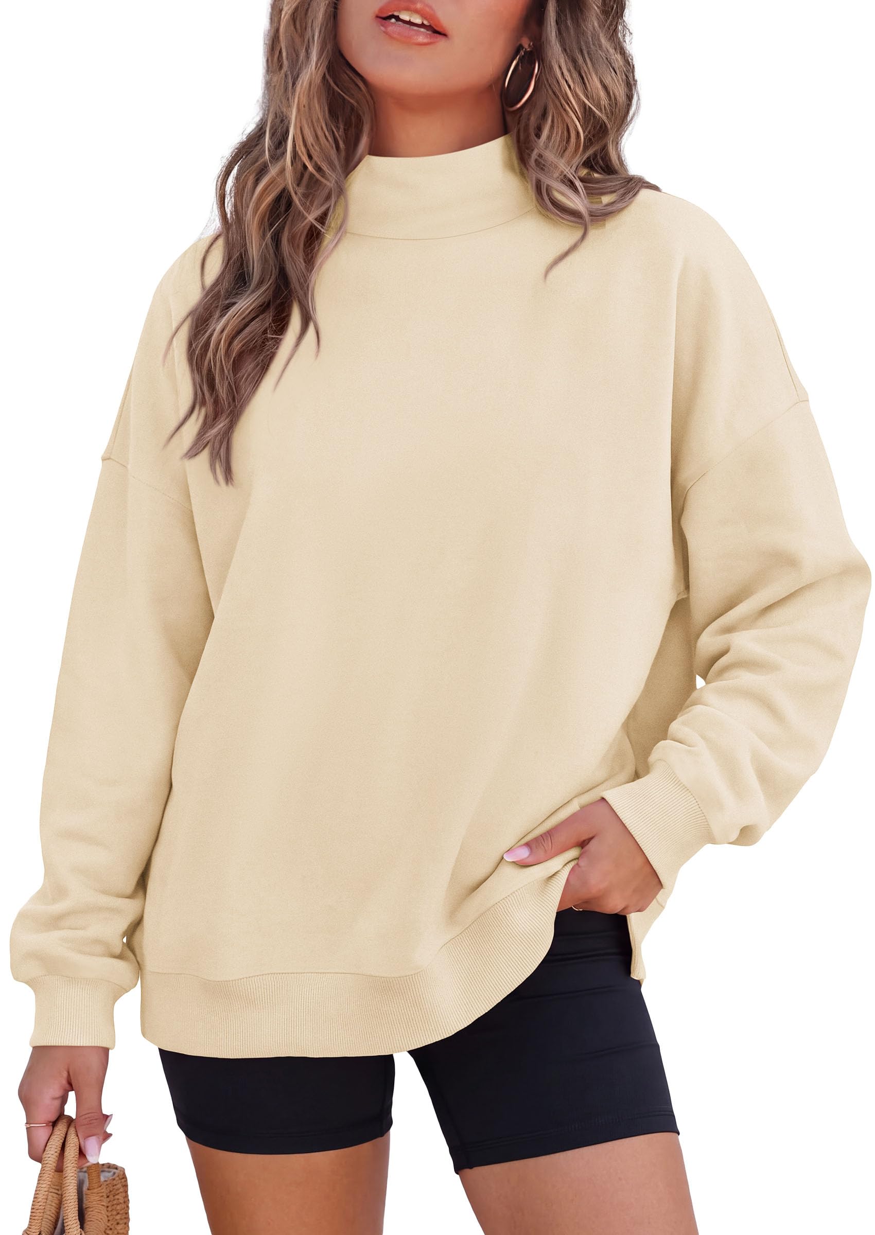Womens Mock Neck Sweatshirt Oversized Pullover Fall Outfits