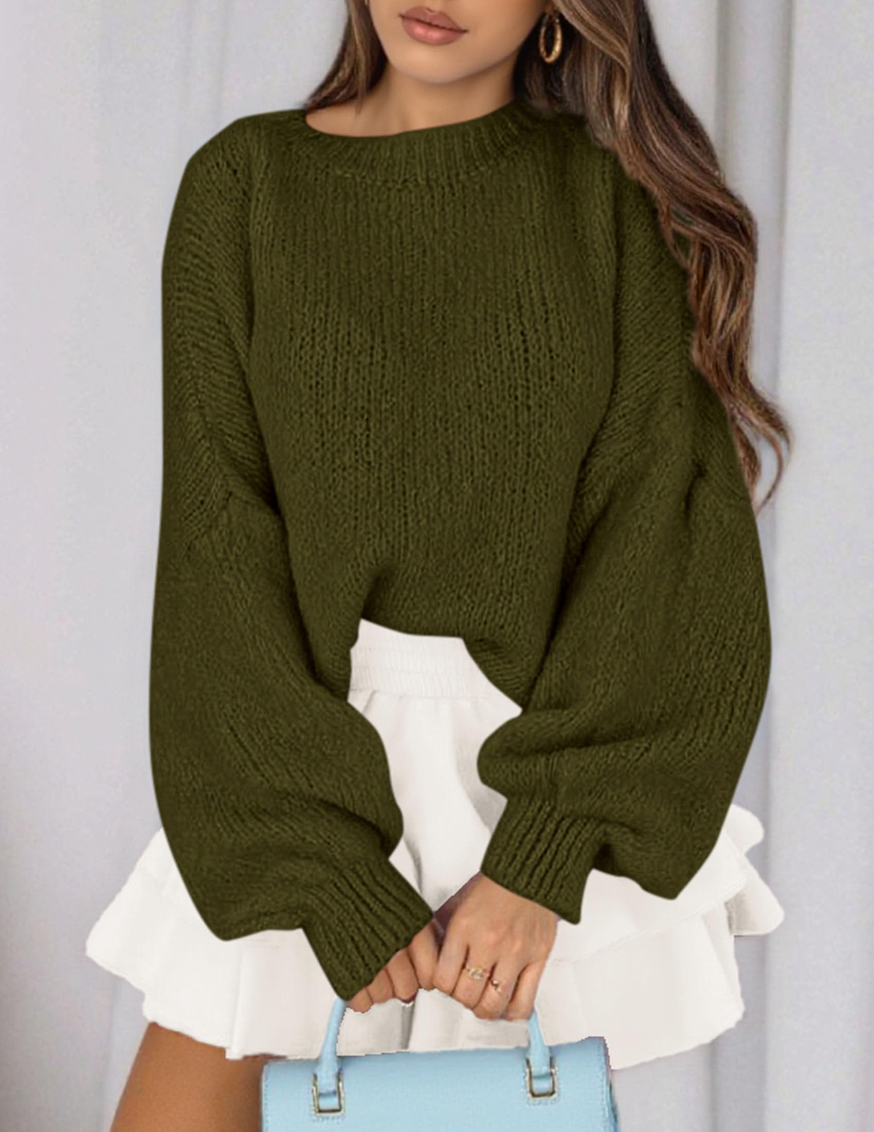 Women's Chunky Knit Oversized Pullover Sweaters,Army Green,S