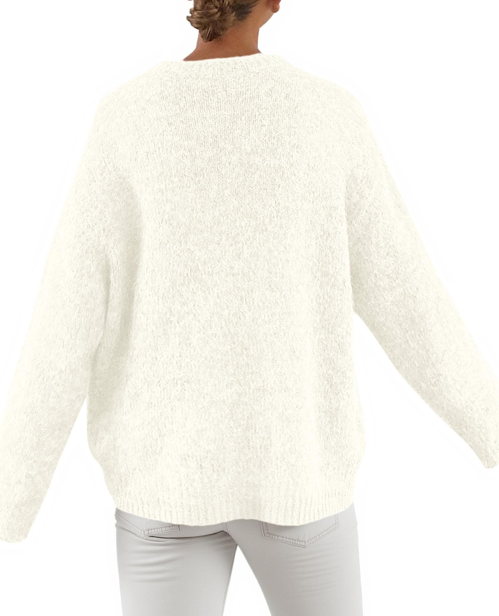 Womens Long Sleeve Oversized Pullover Sweater,White,S