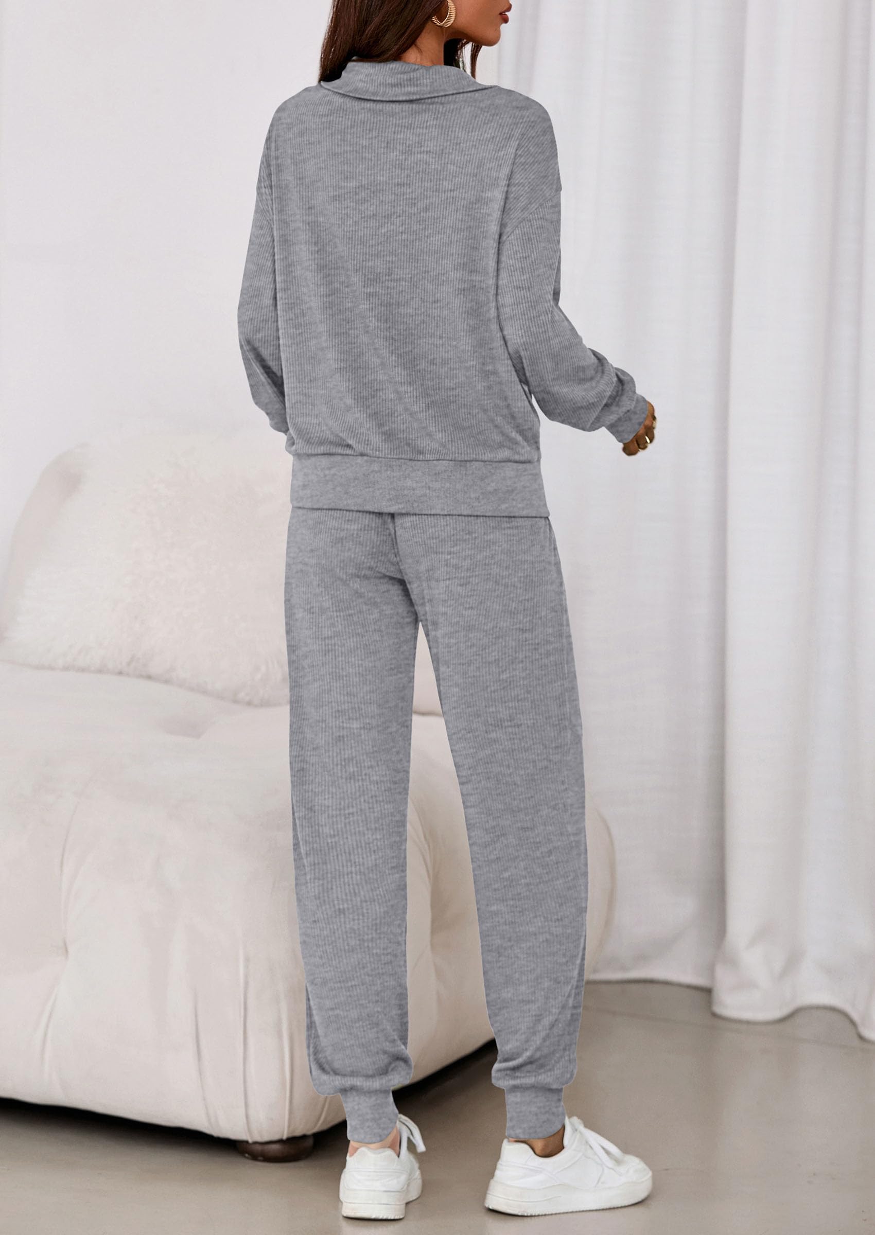 Airport Travel Outfit Women Ribbed Knit Matching Lounge Sets