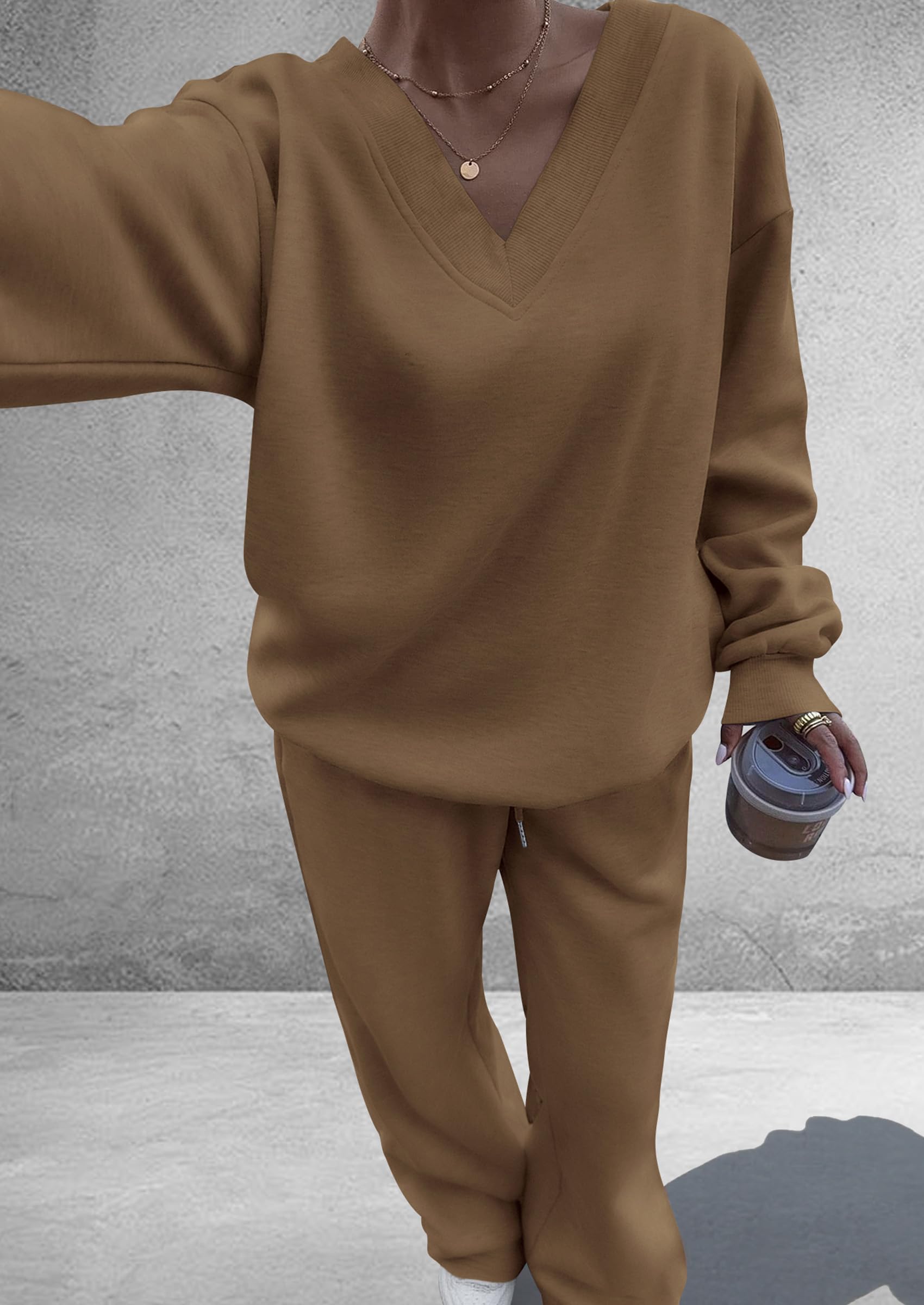 Womens 2 Piece Outfits Fall Sweatsuits,Khaki,S