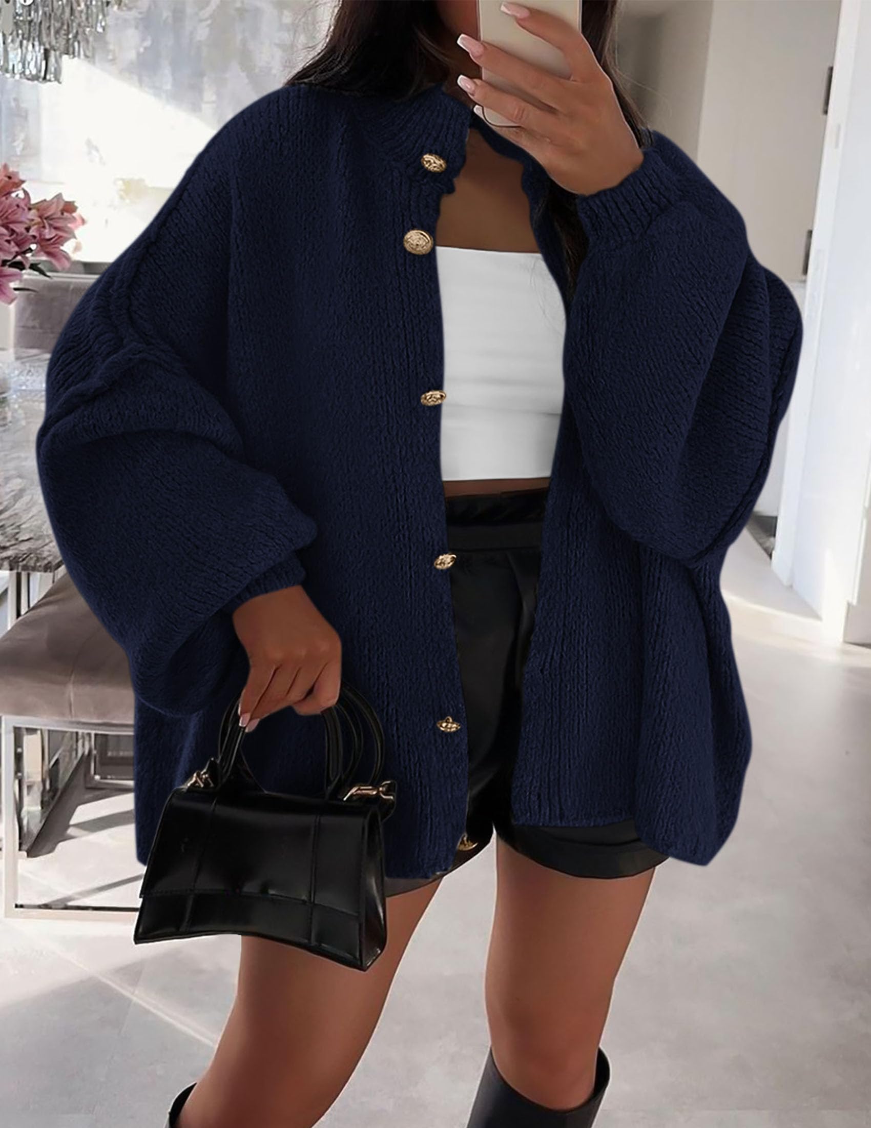 Women's Oversized Chunky Cardigan Sweaters(Navy,Small)