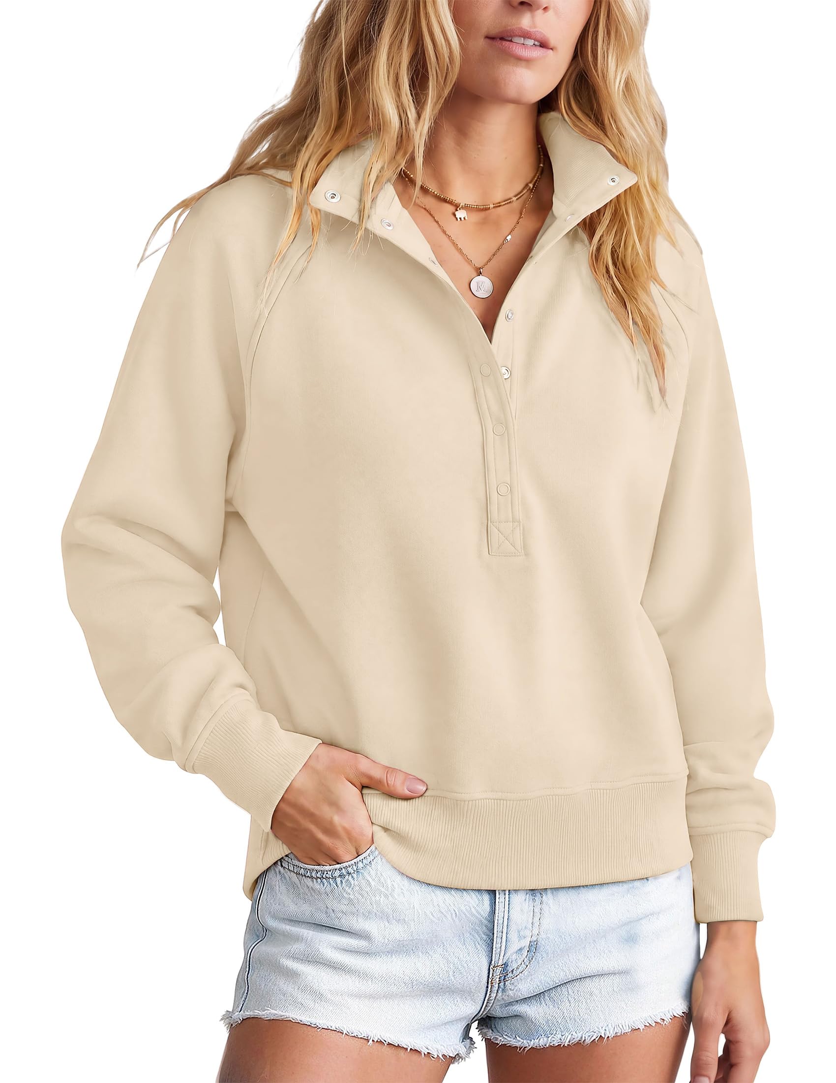 Women's Fall Oversized Sweatshirts Mock Neck Henley Pullover