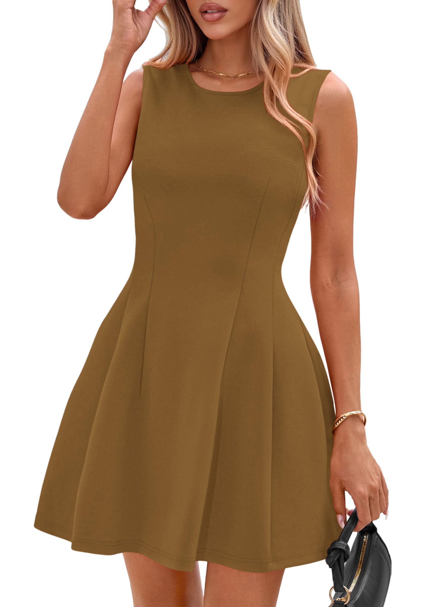 Women's A Line Elegant Summer Cocktail Dresses, Khaki,XS