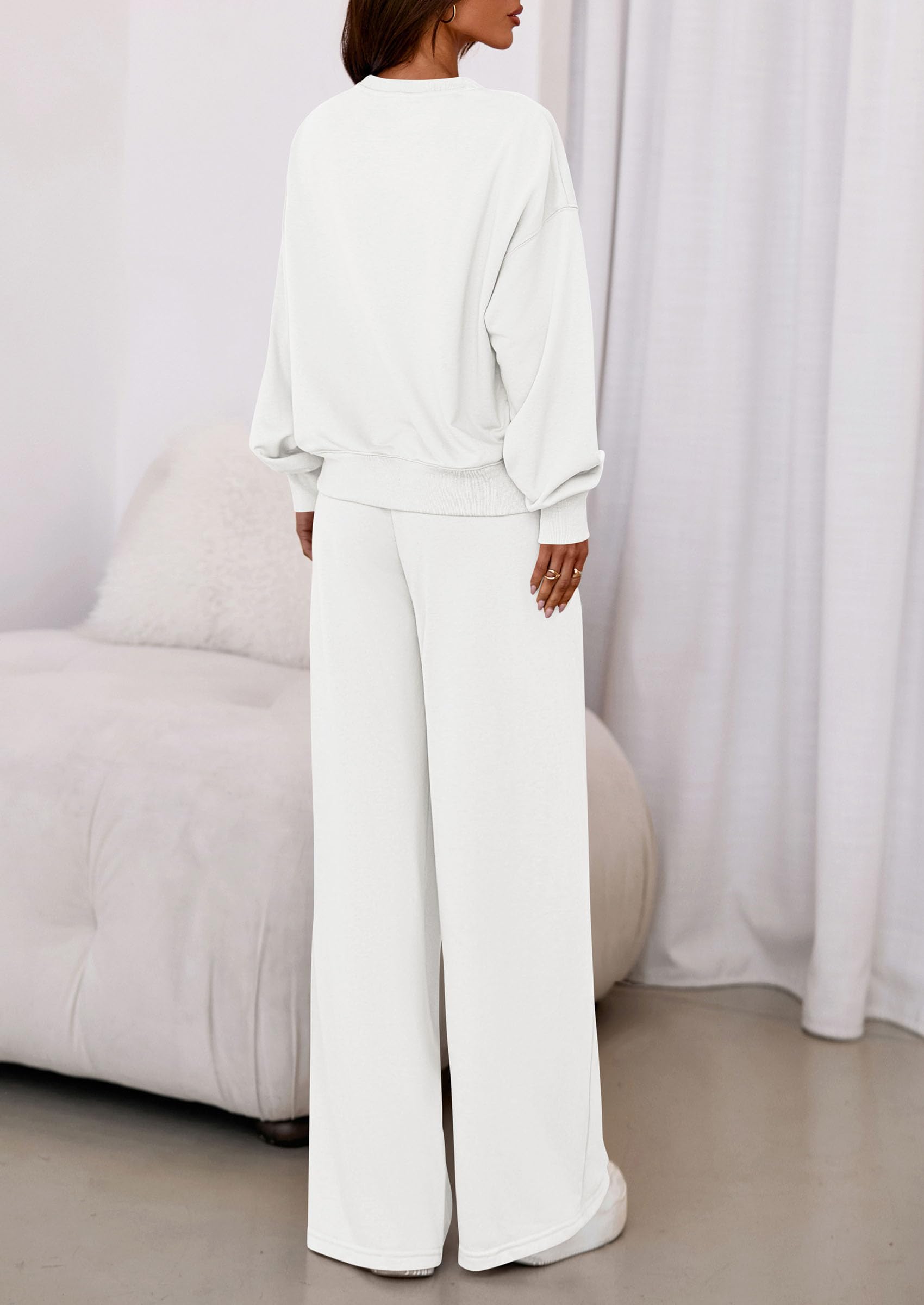 Womens Loose Fit Casual 2 Piece Lounge Set,White,M