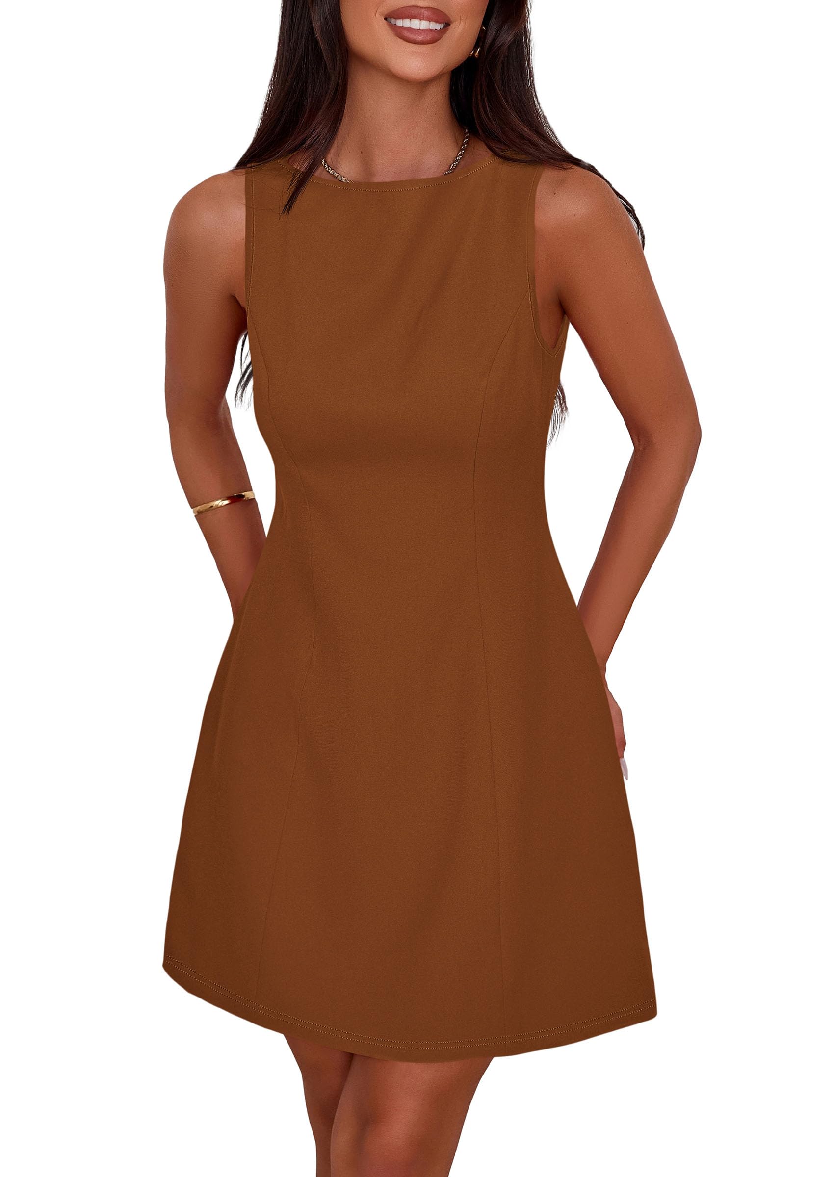 Women's Formal Short Dresses A Line Mini Dress,Red Brown,XS