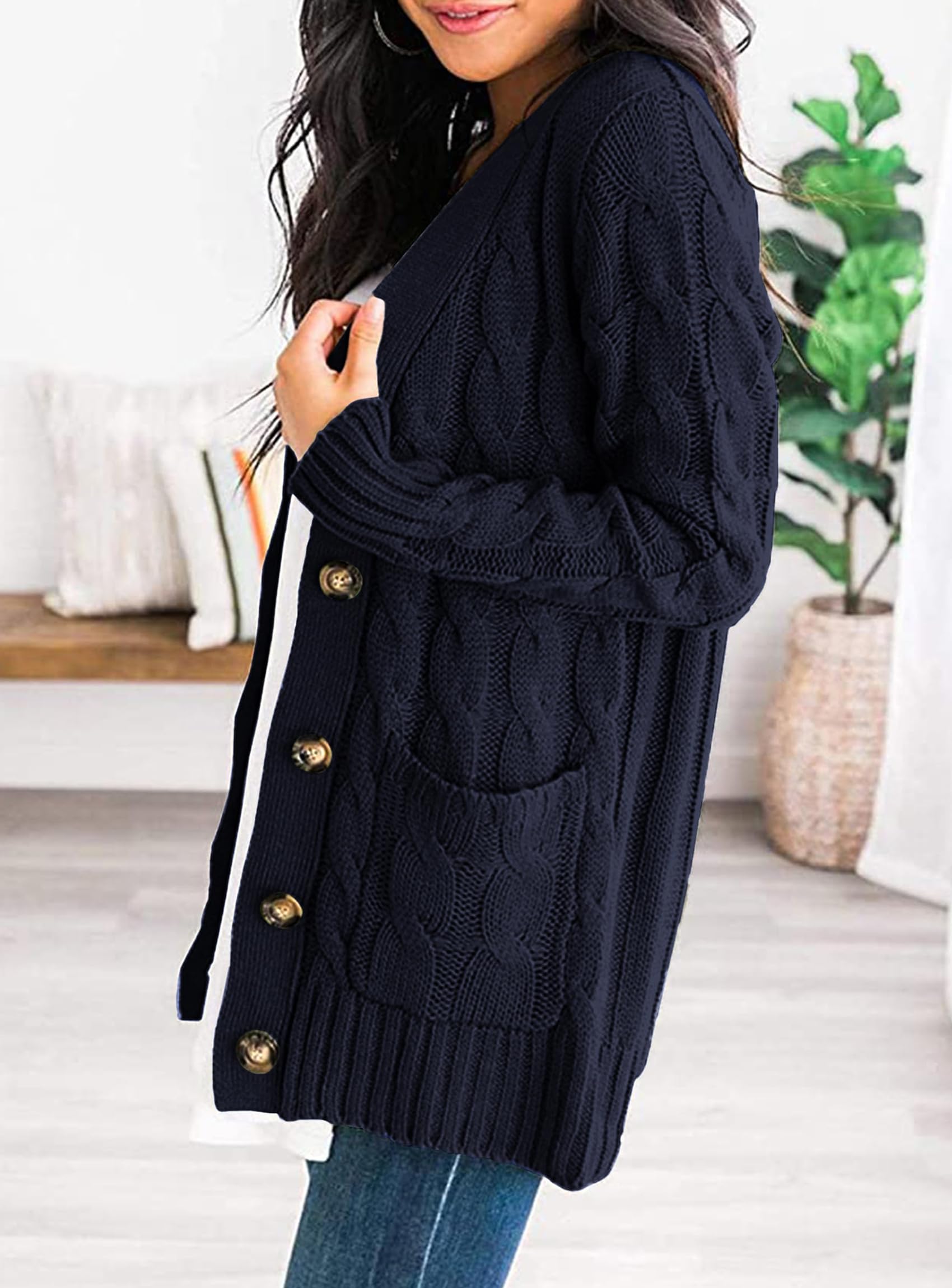 Women Chunky Cable Knit Cardigan Sweaters Fall Fashion Clothes