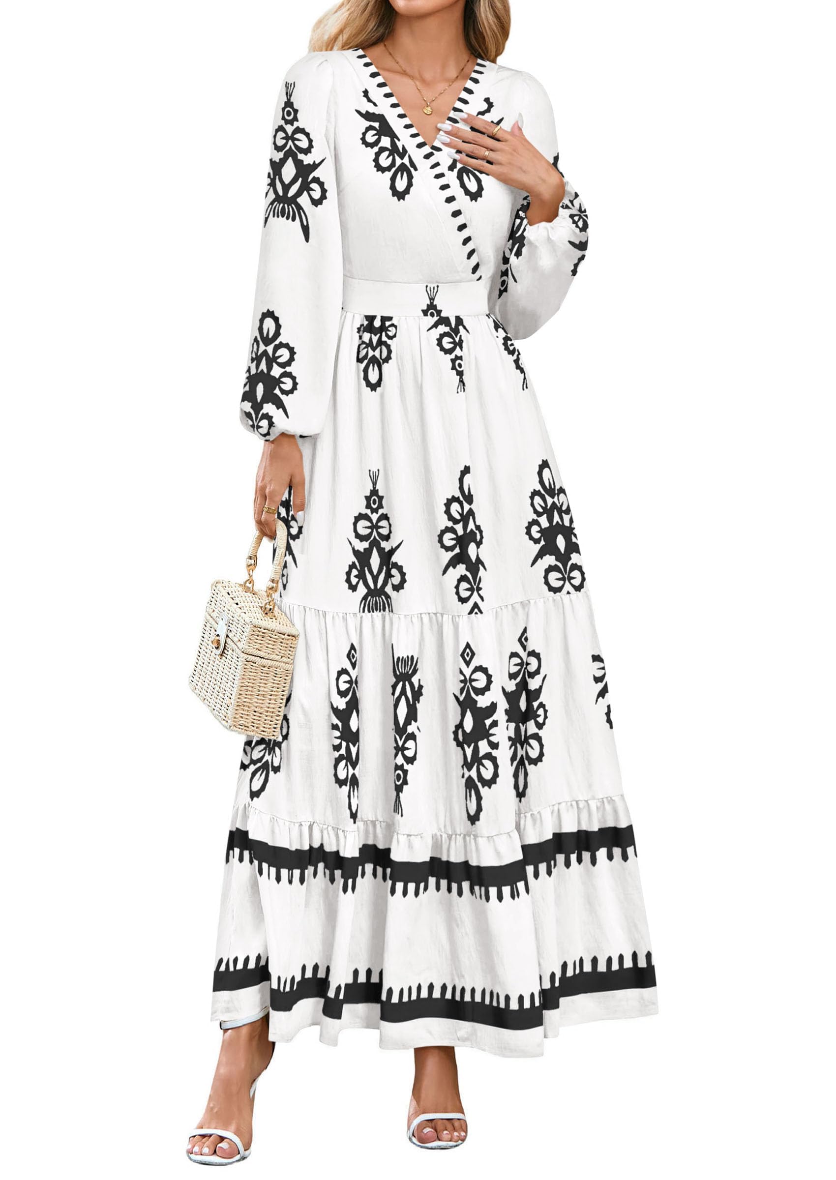 Women's Long Sleeve Floral Boho Maxi Wedding Guest Dress