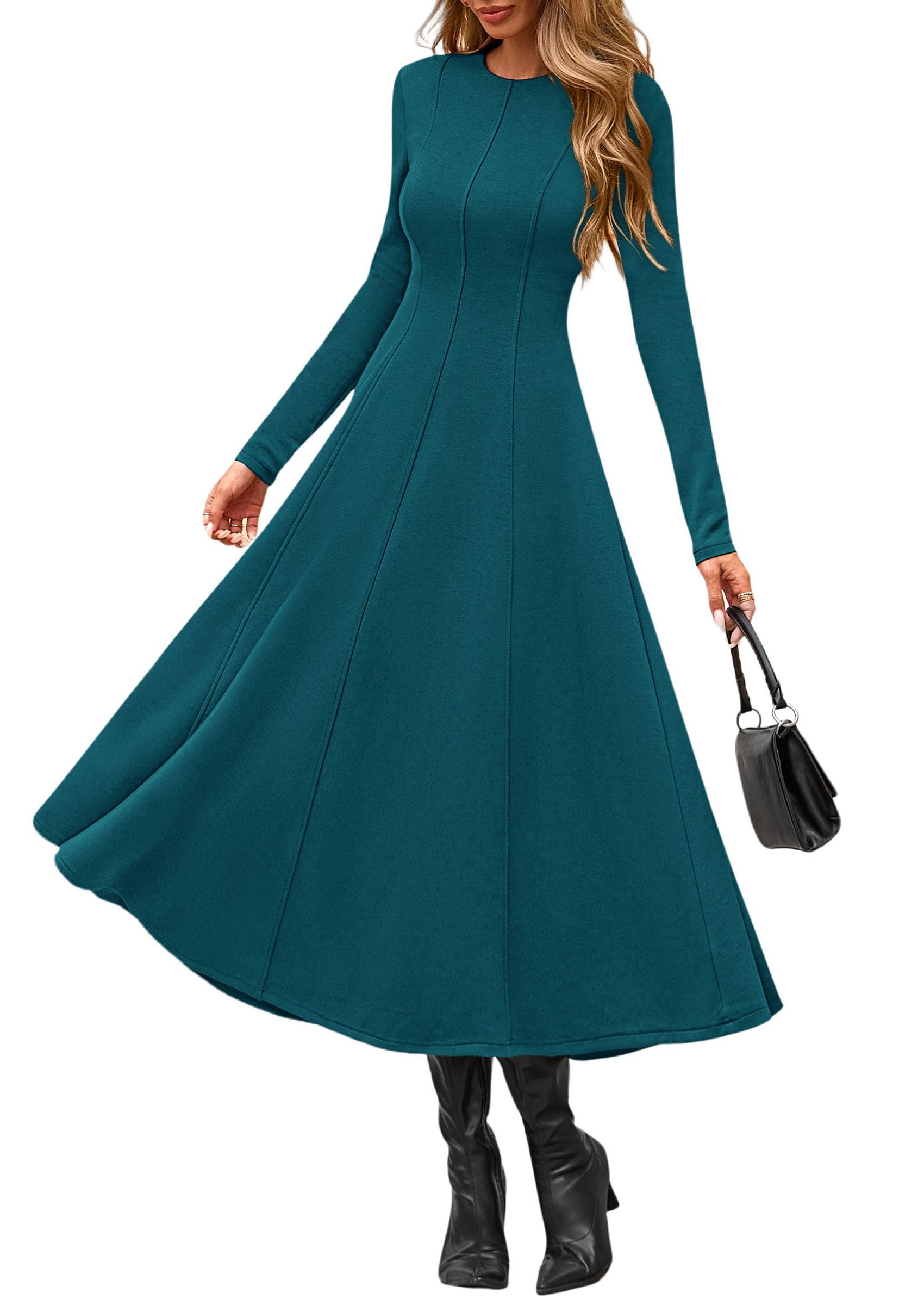 Women's Fall Long Sleeve A Line Midi Elegant Cocktail Dress