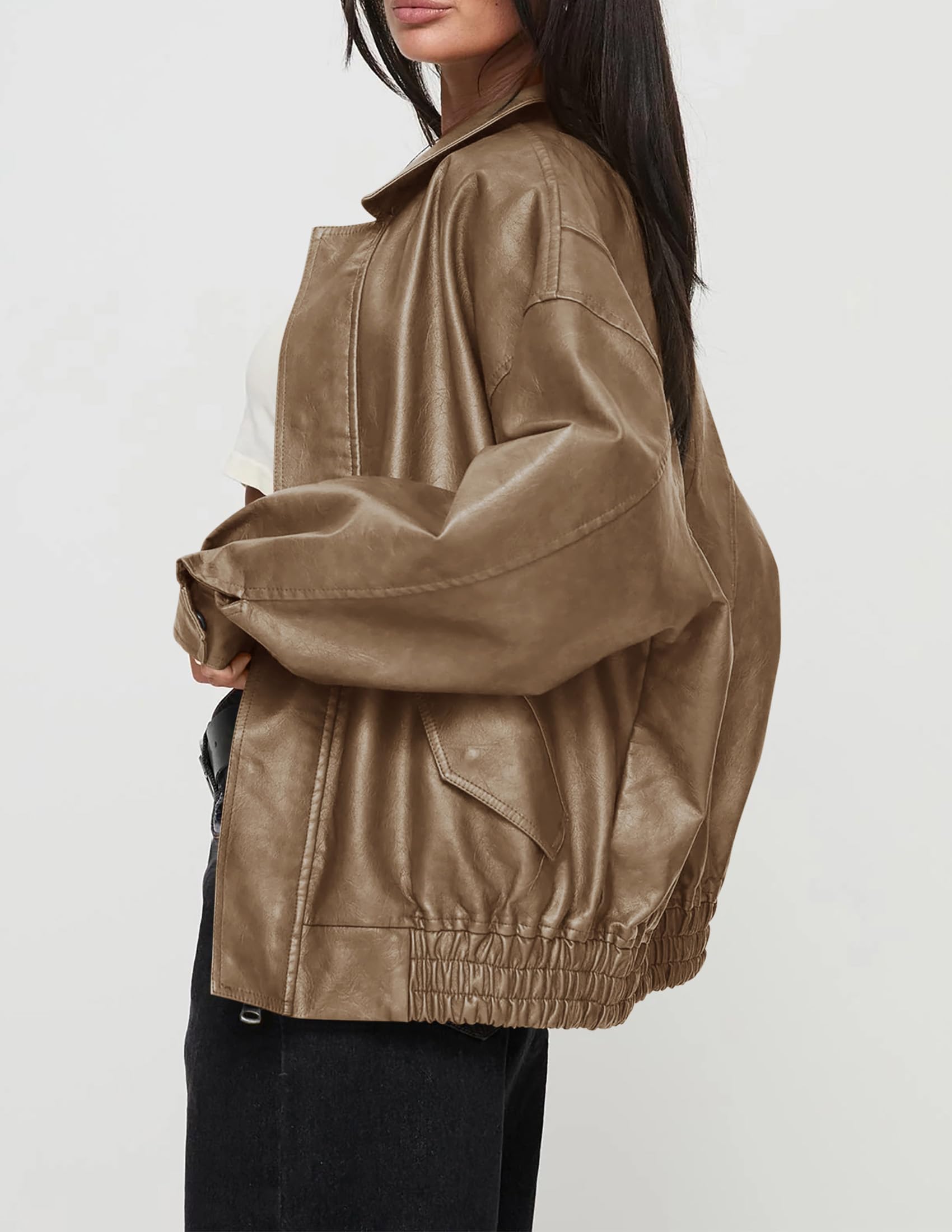 Women's Faux Leather Motorcycle Jackets(Khaki,X-Small)