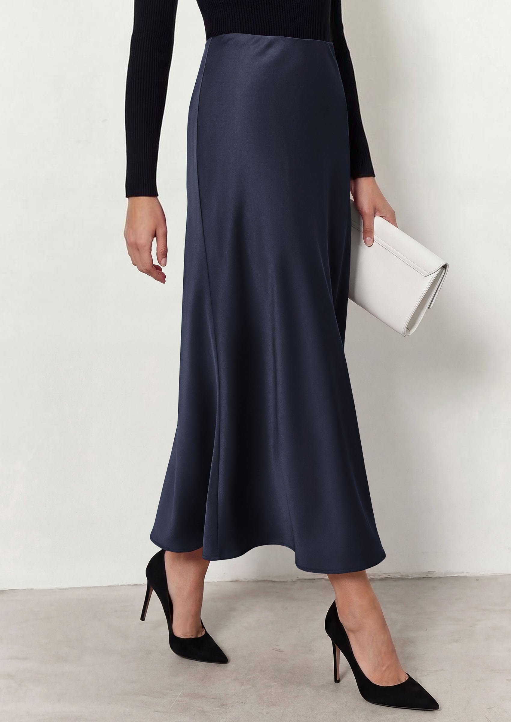 Women's Silk Satin Maxi Skirts Fall Clothes (Royal Blue,S)