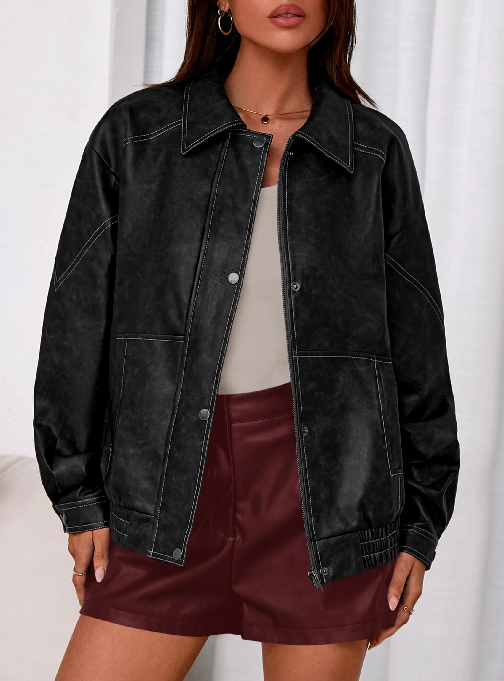 Womens Oversized Faux Leather Jacket Fall Winter Outfits