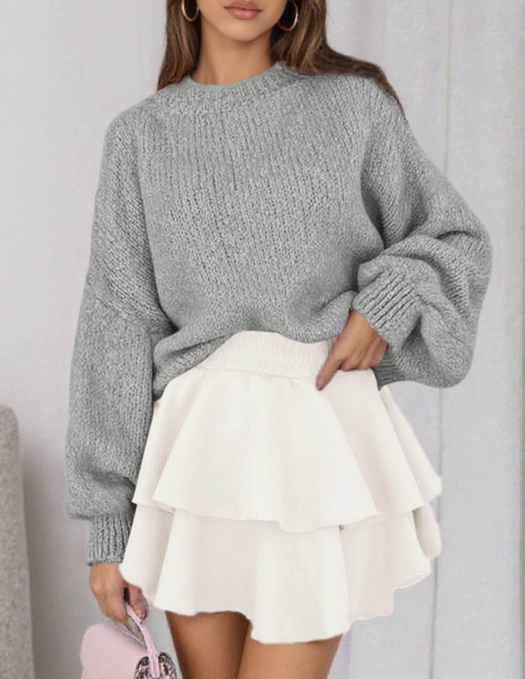 Women's Chunky Knit Oversized Pullover Sweaters,Grey,S