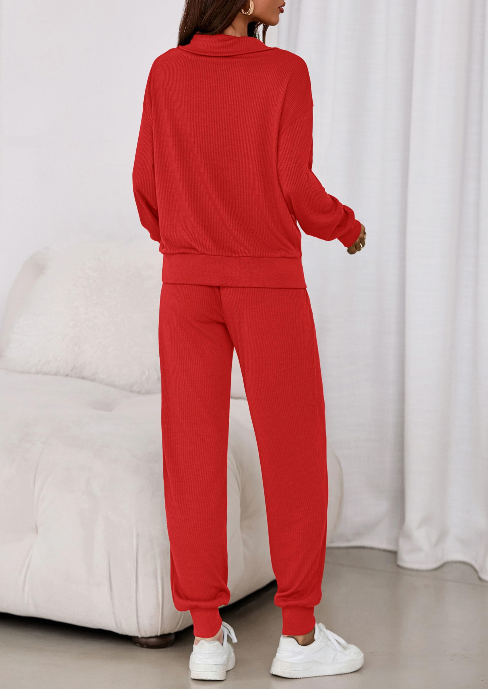 Airport Travel Outfit Women Ribbed Knit Matching Lounge Sets
