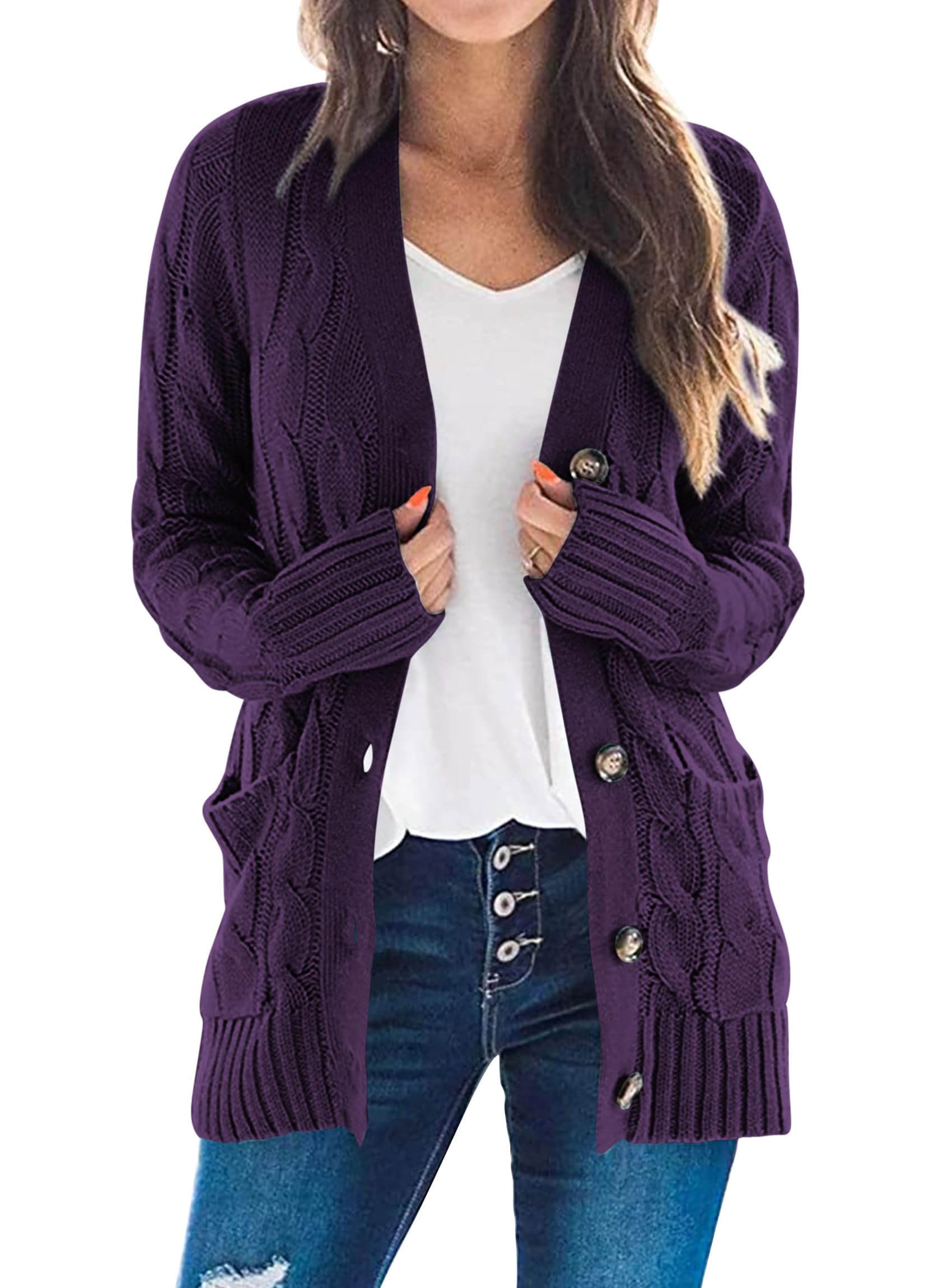 Women Chunky Cable Knit Cardigan Sweaters Fall Fashion Clothes