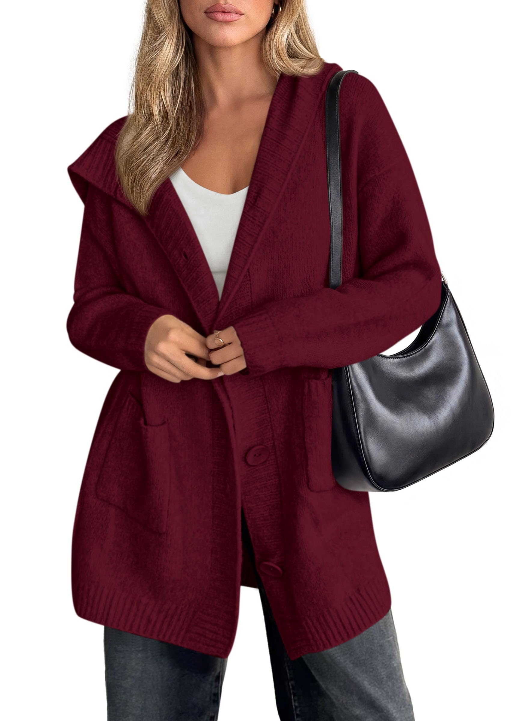 Women's Long Cardigans Fall Hooded Button up Oversized Sweater