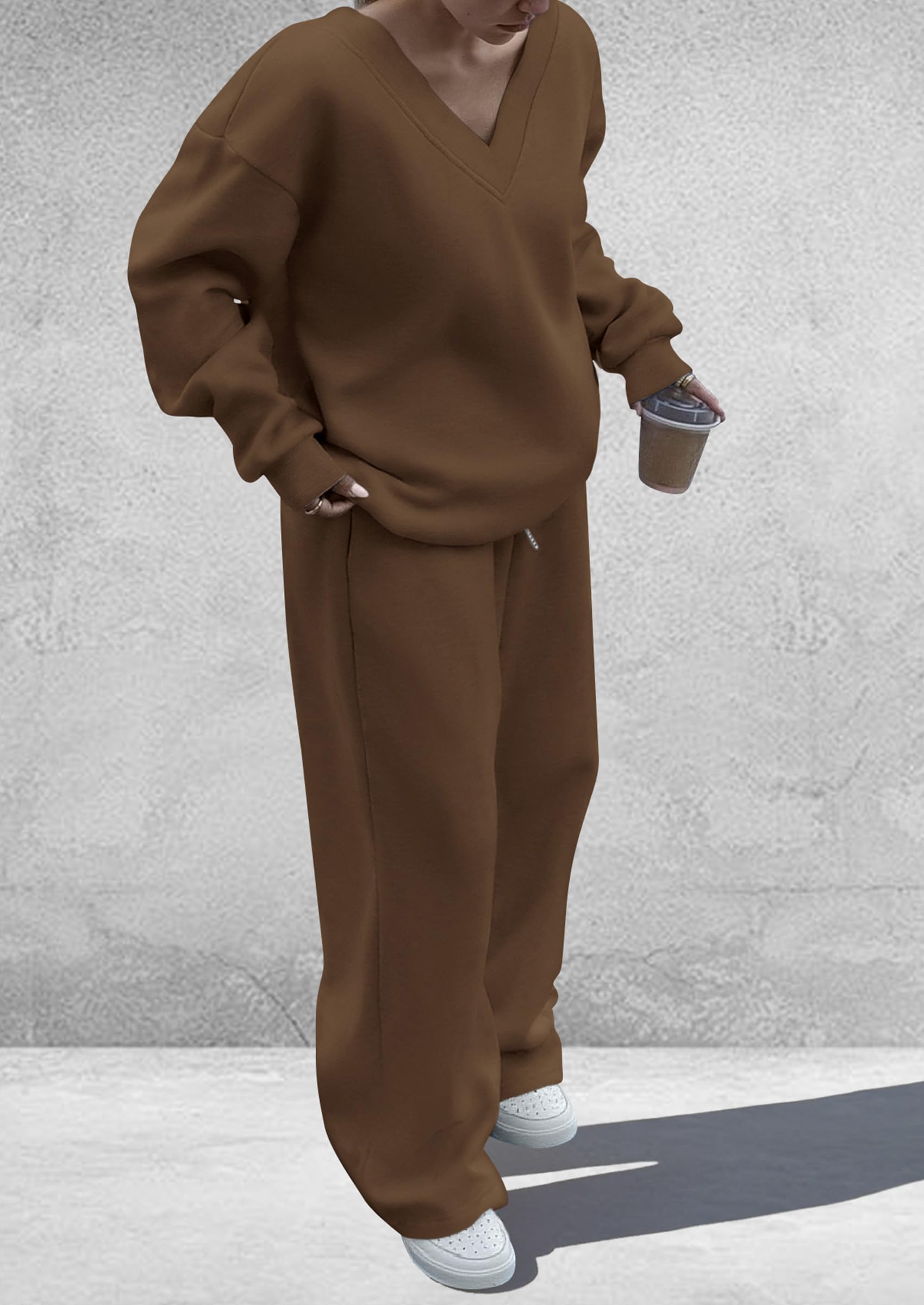 Womens 2 Piece Outfits Fall Sweatsuits,Brown,S