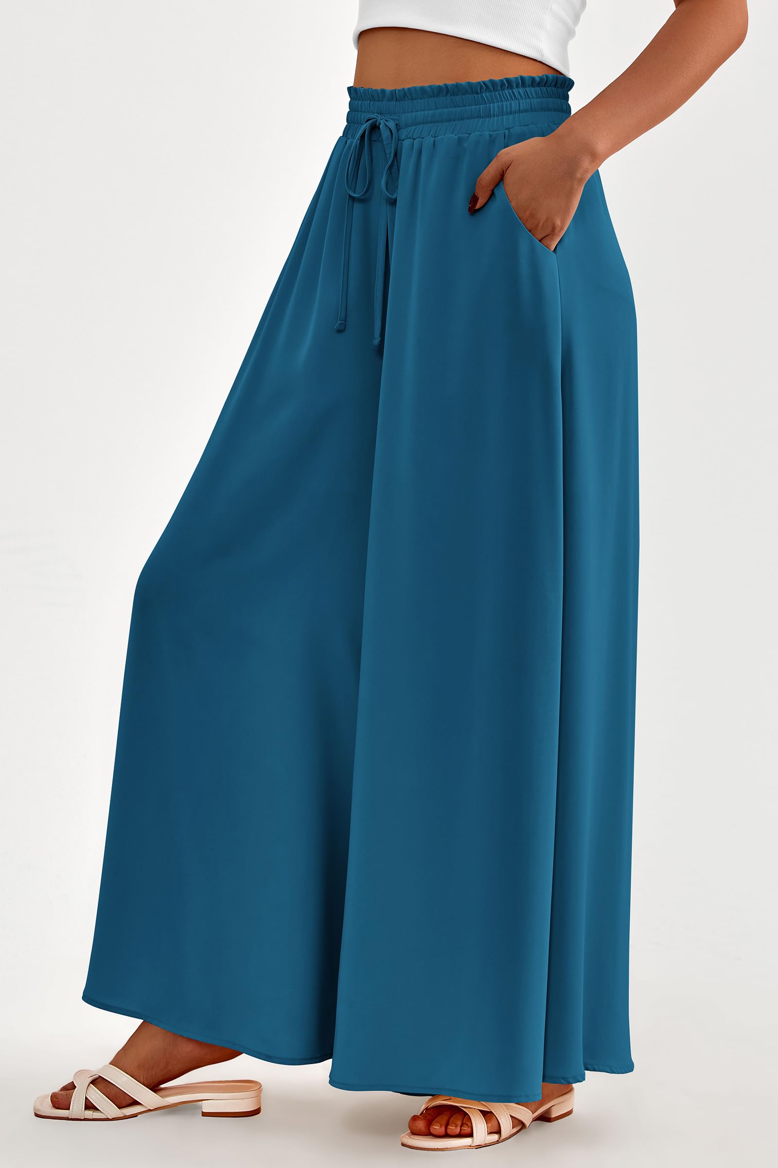 Summer Wide Leg Palazzo Pants for Women Casual,Lake Blue,S