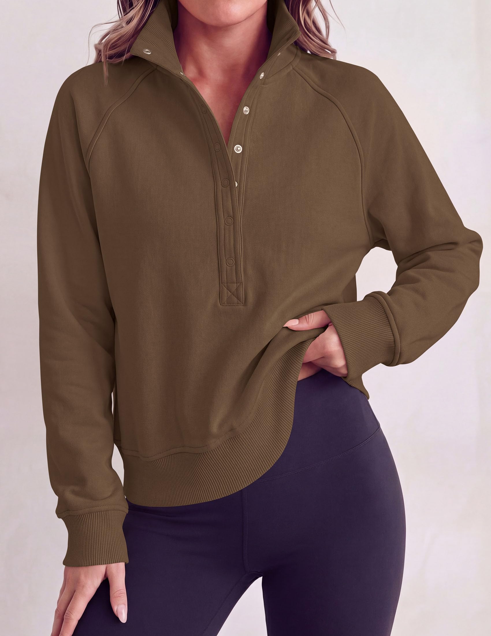 Women's Fall Oversized Sweatshirts Mock Neck Henley Pullover