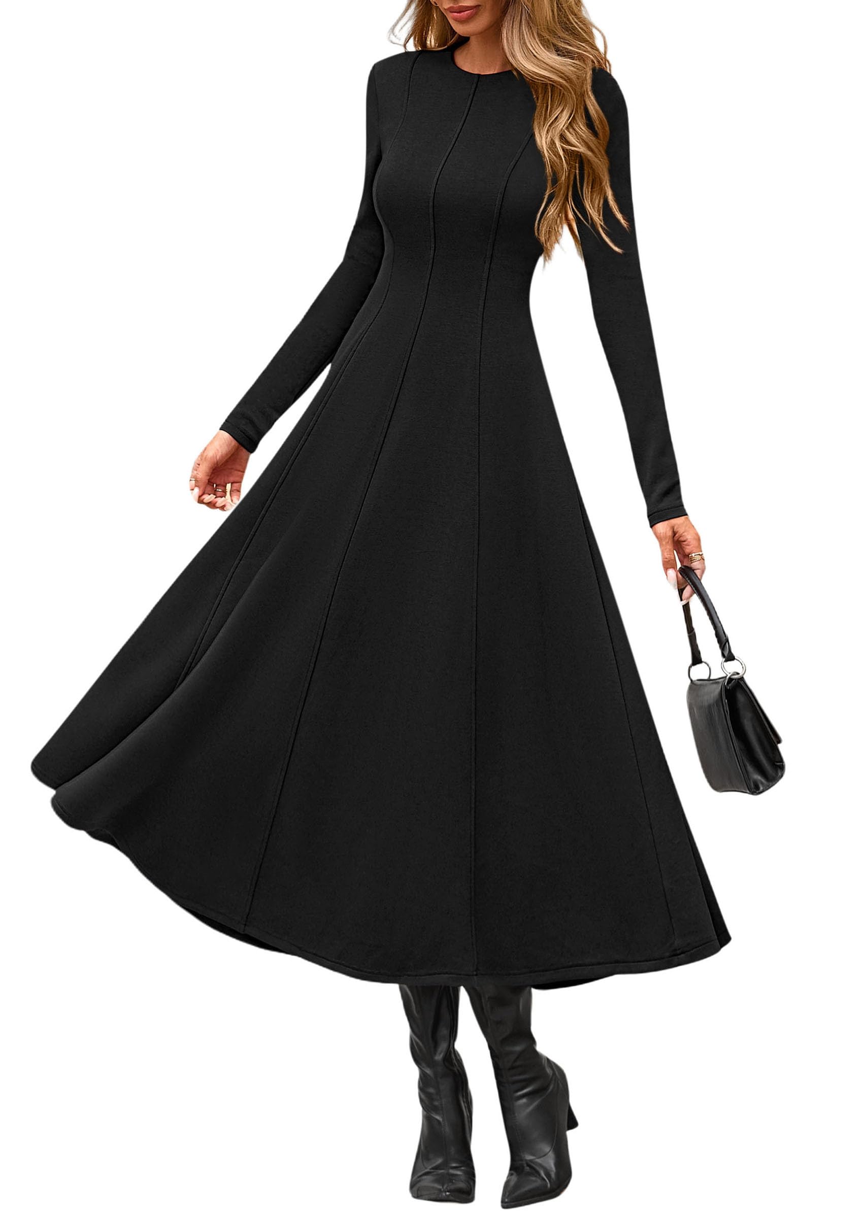 Women's Fall Long Sleeve A Line Midi Elegant Cocktail Dress