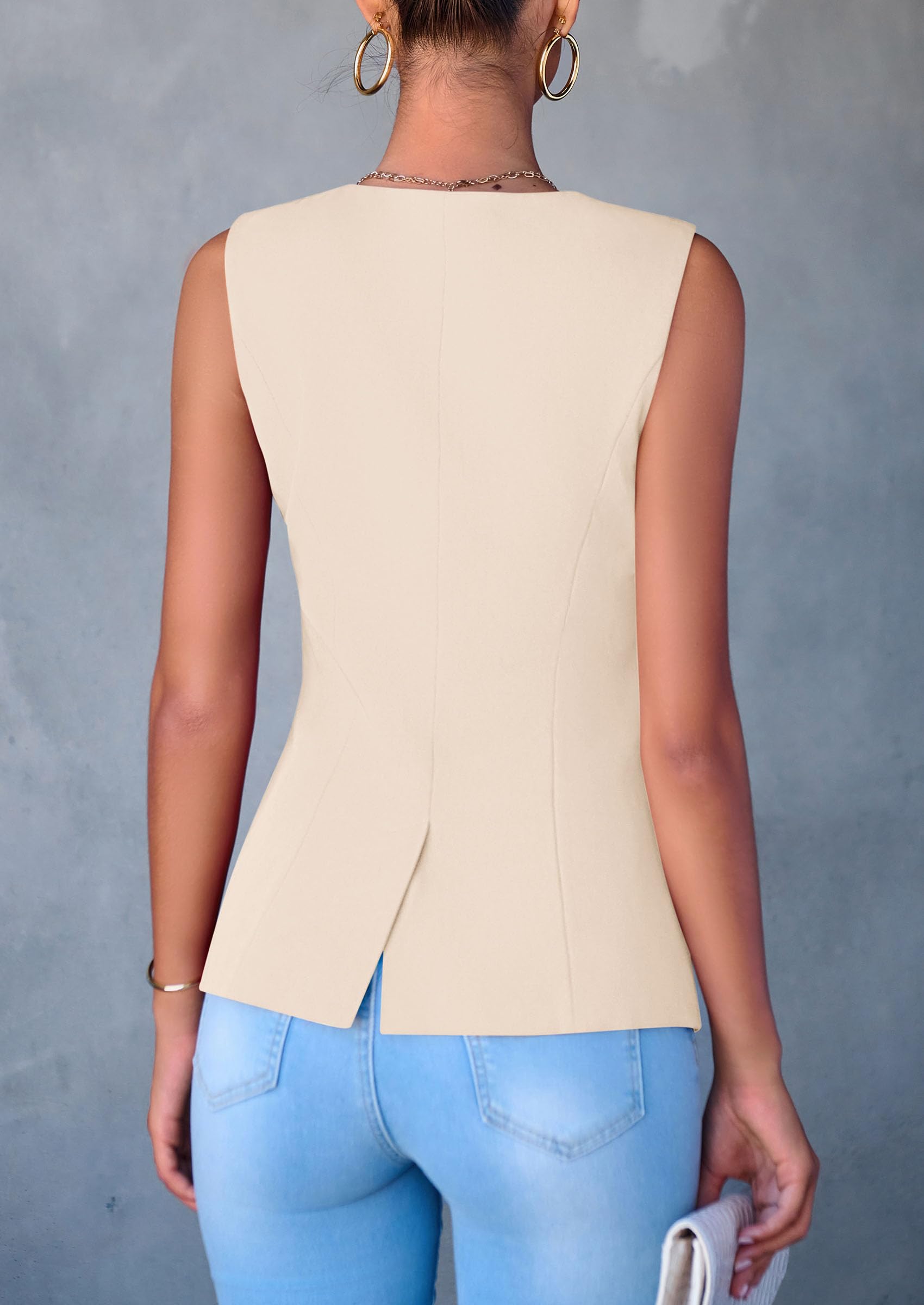 Women Tailored Suit Vest Business Casual Tops, Apricot,M