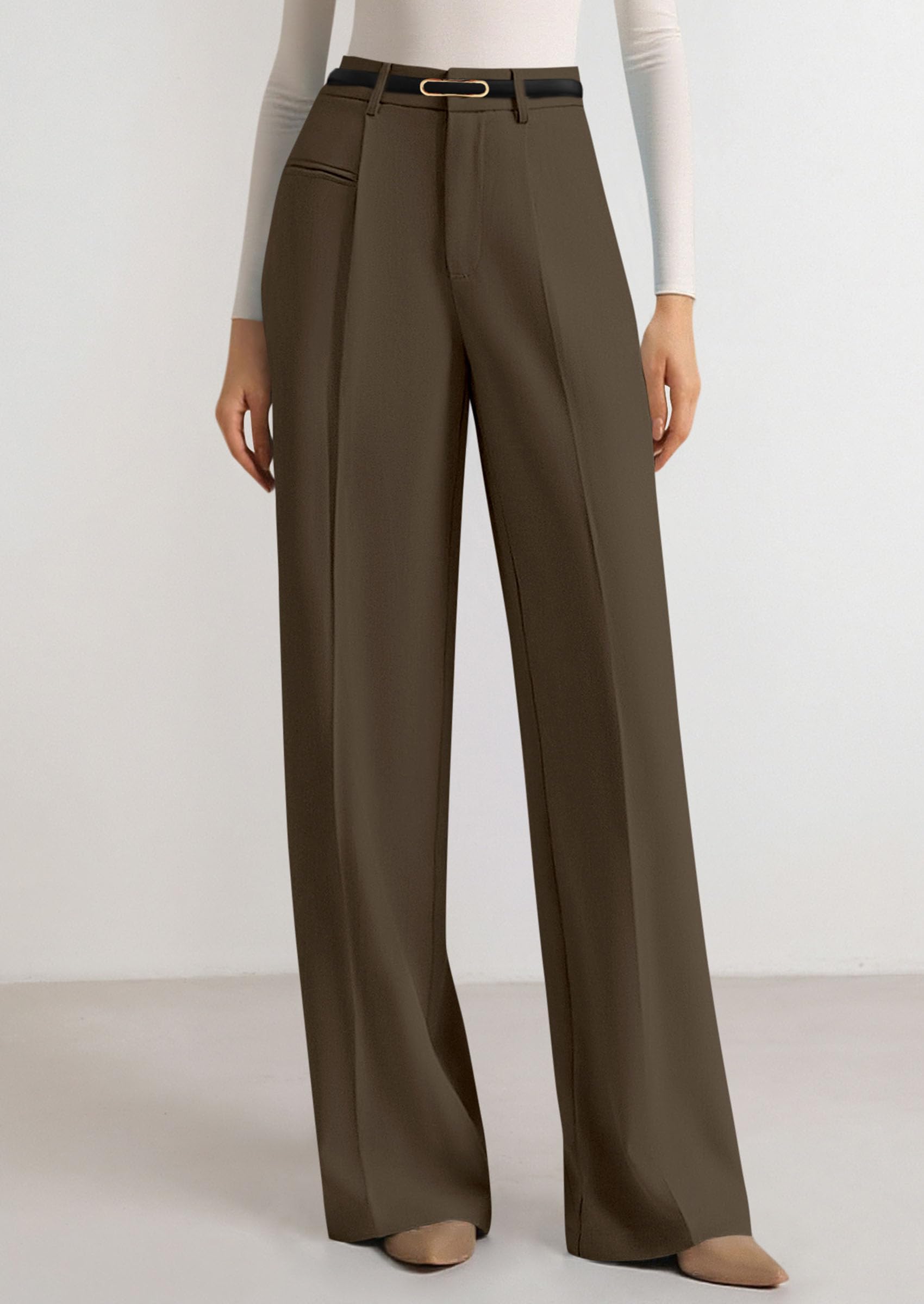 Women's Tailored Wide Leg Work Dress Pants,Coffee,S
