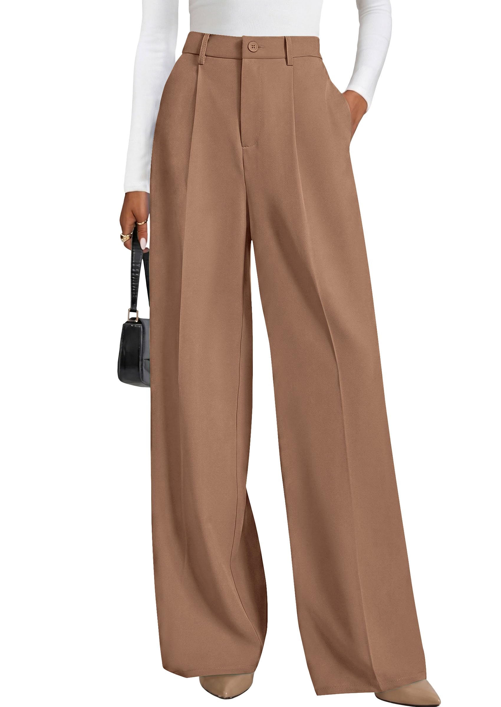 Women's Flowy Wide Leg Dress Pants,Khaki,S