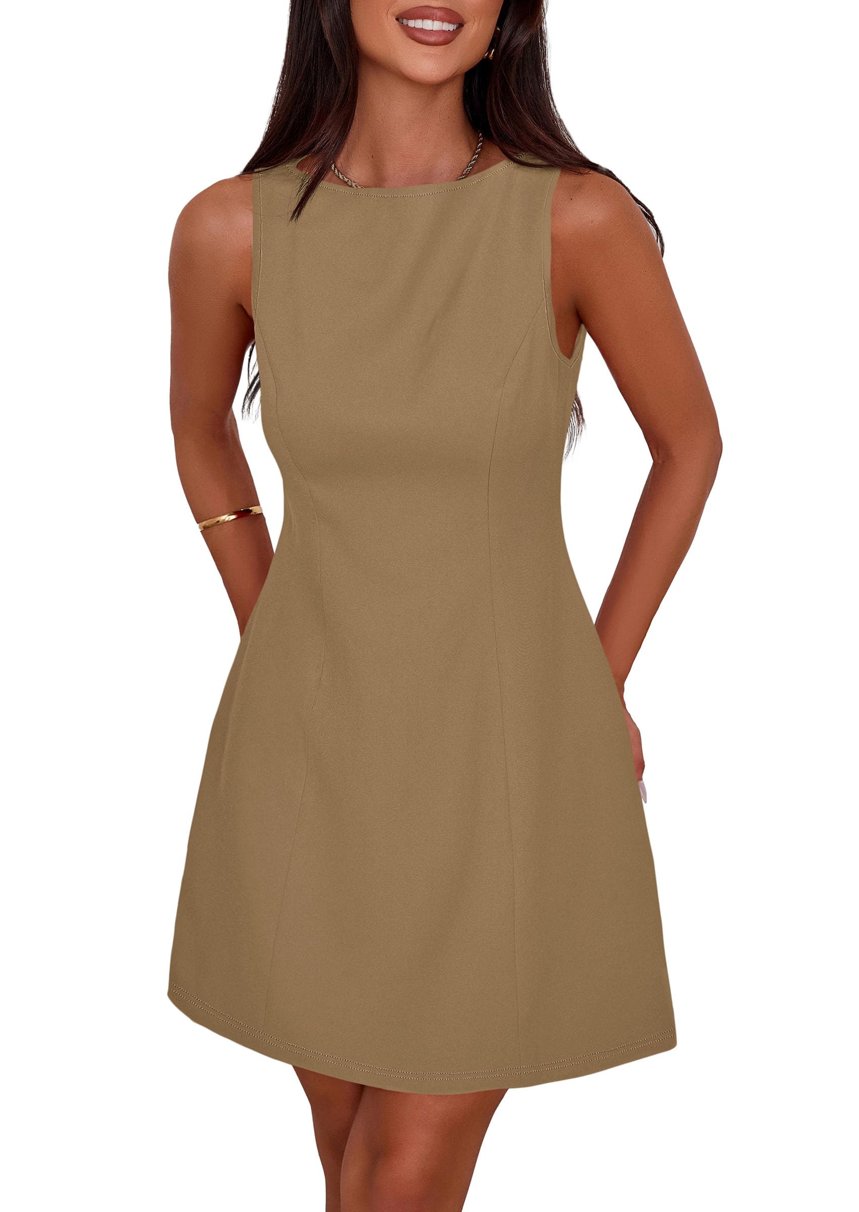 Women's Formal Short Dresses A Line Mini Dress,Dark Khaki,XS