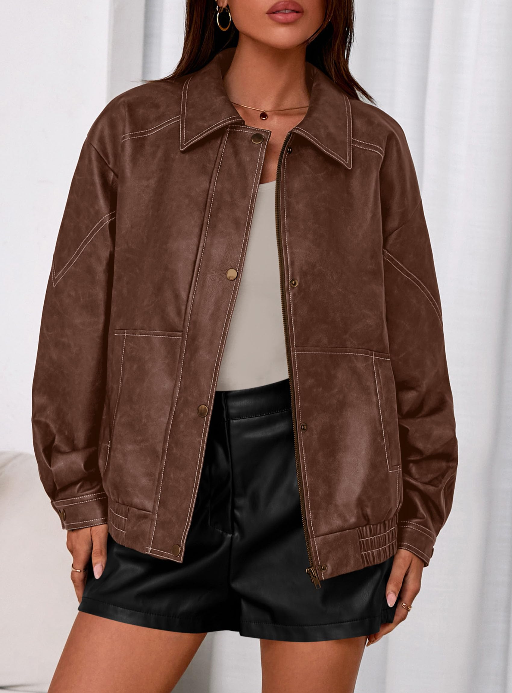 Womens Oversized Faux Leather Jacket Fall Winter Outfits