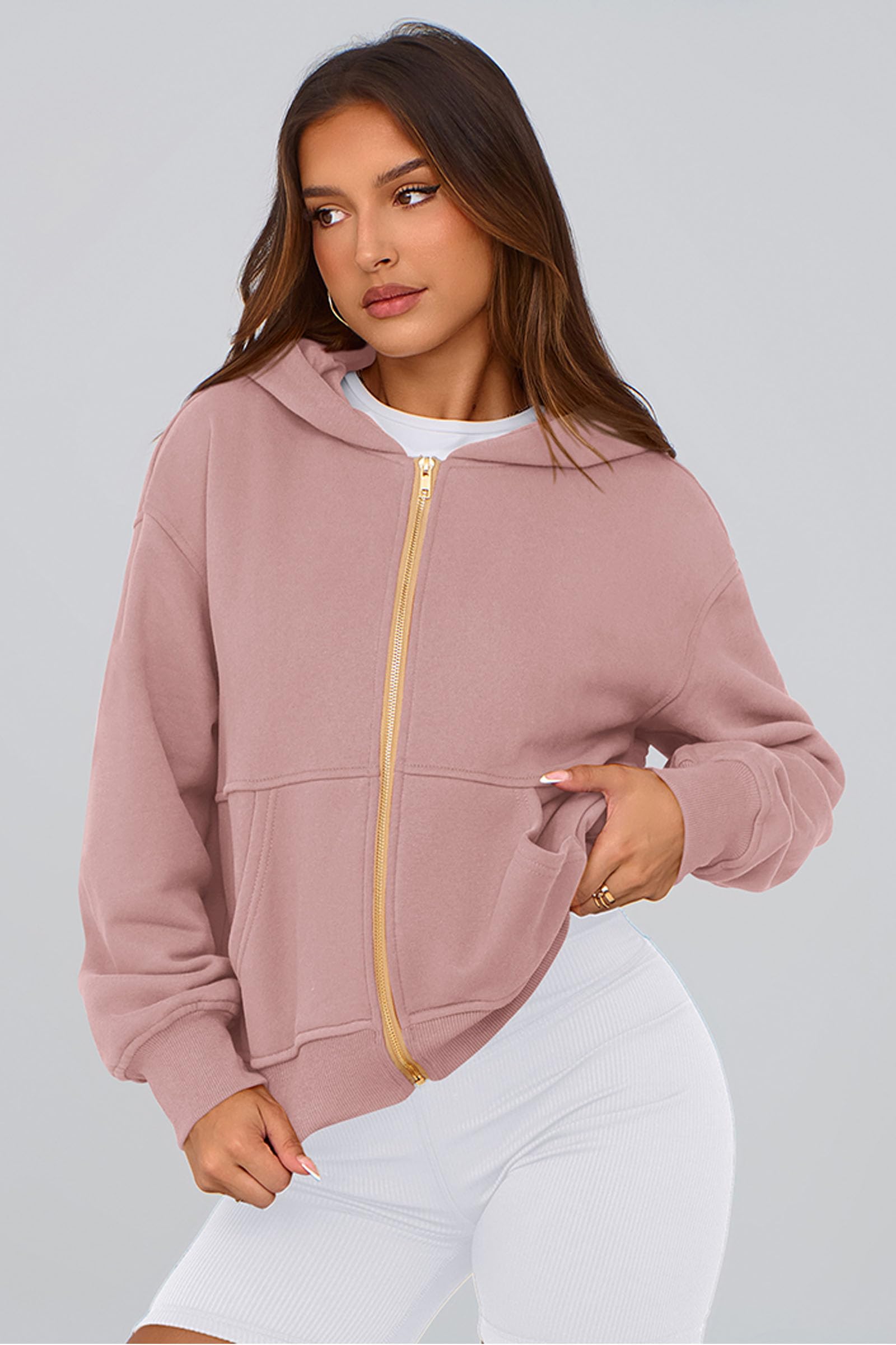 Hoodies for Women Fall Fashion Zip Up Fleece Plain Sweatshirt