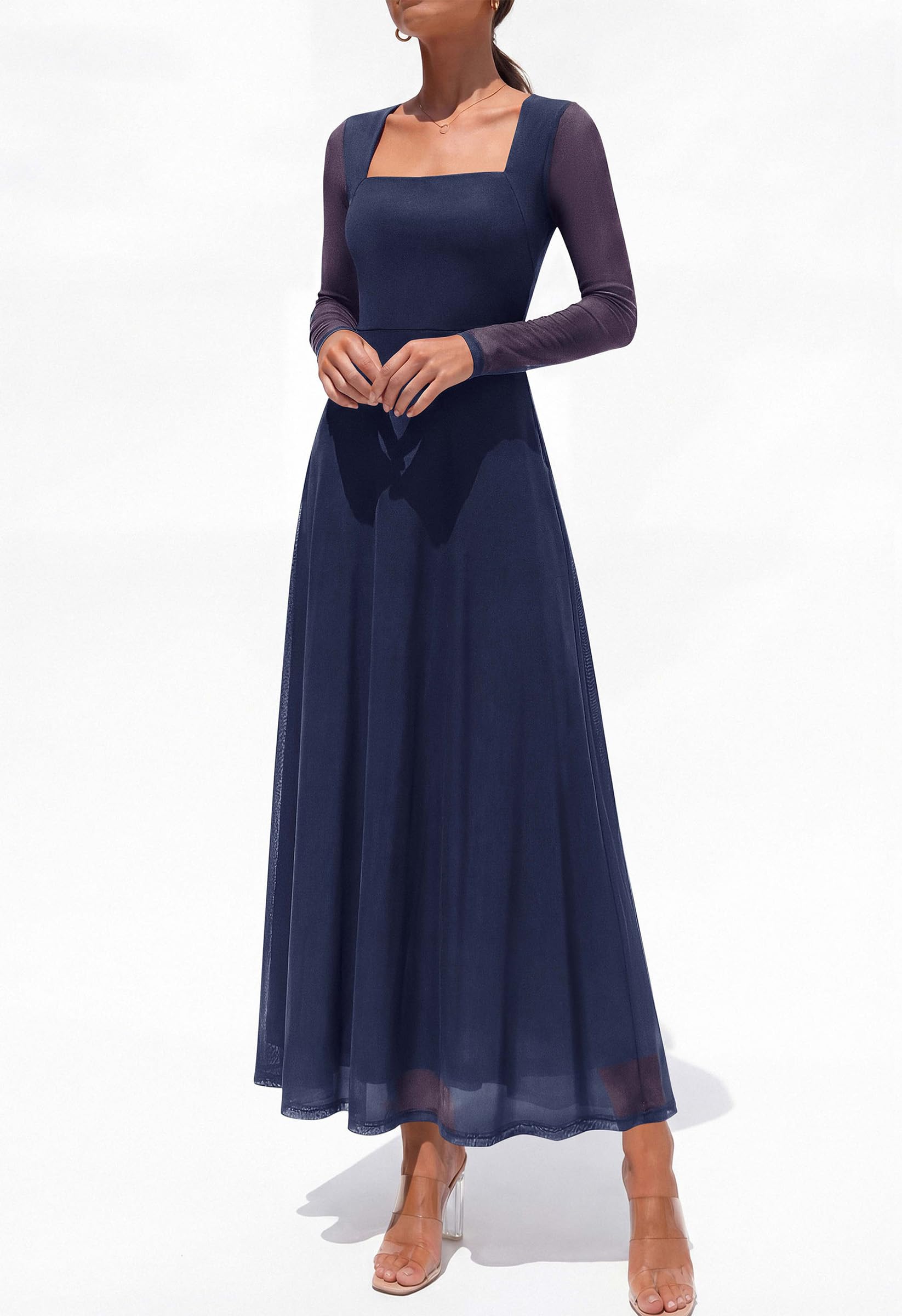Women's Flowy Maxi Mesh Fall Cocktail Wedding Guest Dresses
