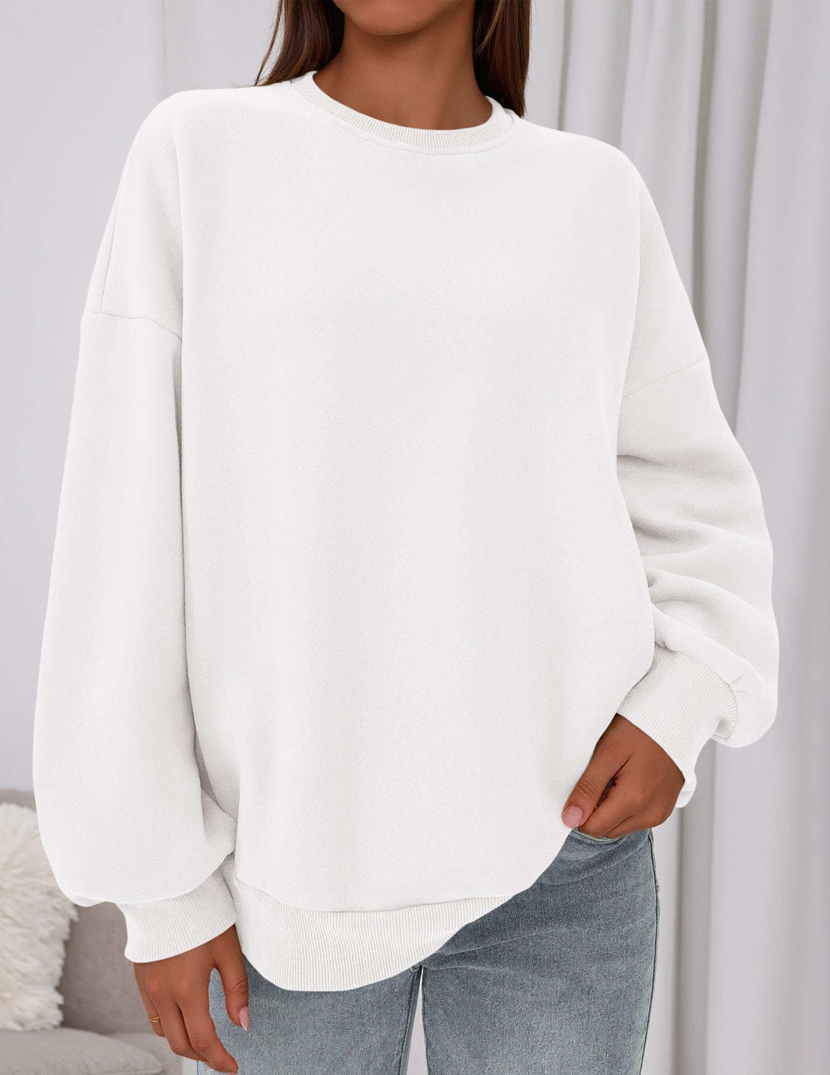 Womens Oversized Crewneck Sweatshirt 2026 Fall Outfits White