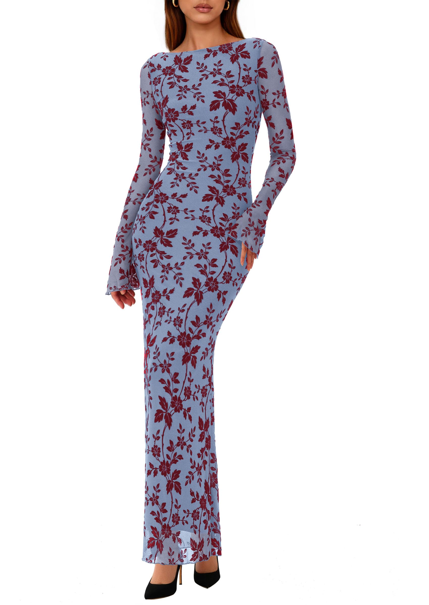 Women's Floral Bodycon Maxi Dress Wedding Guest Dresses