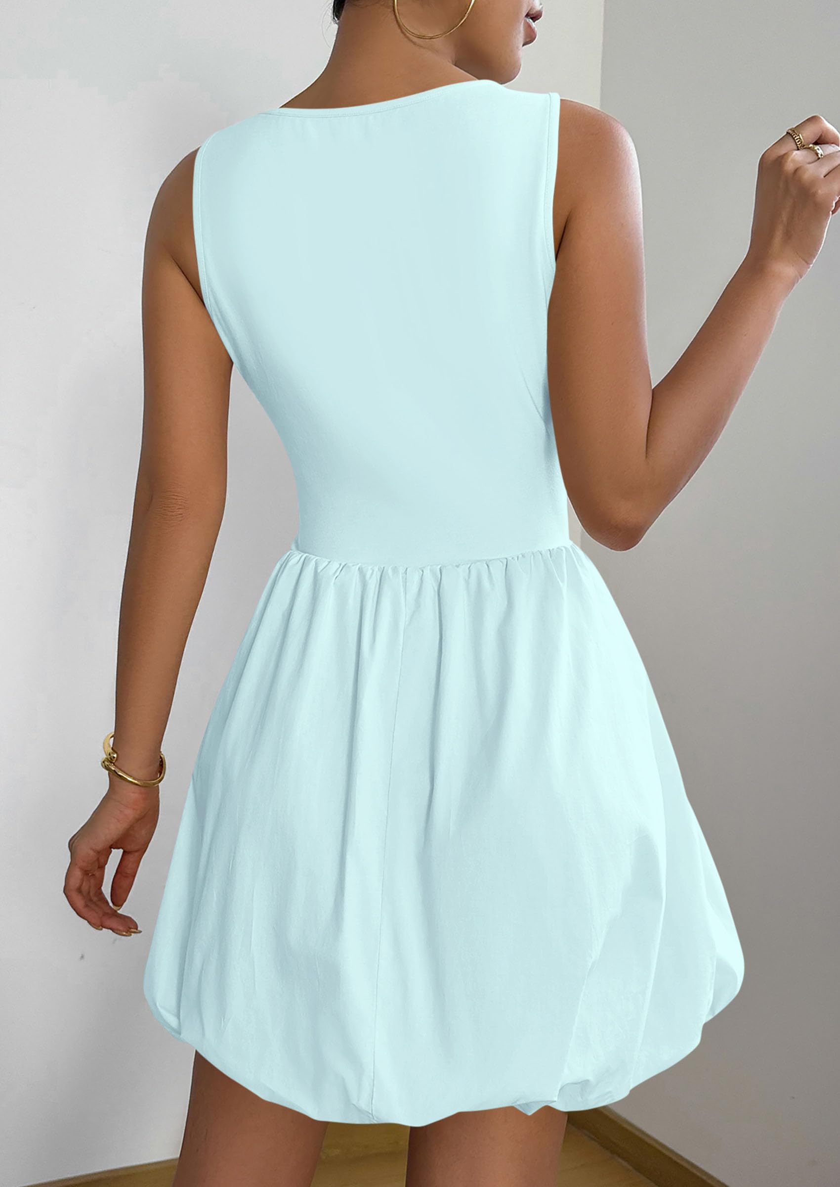 Womens Summer Bubble Sleeveless Mini Dress,Blue,S